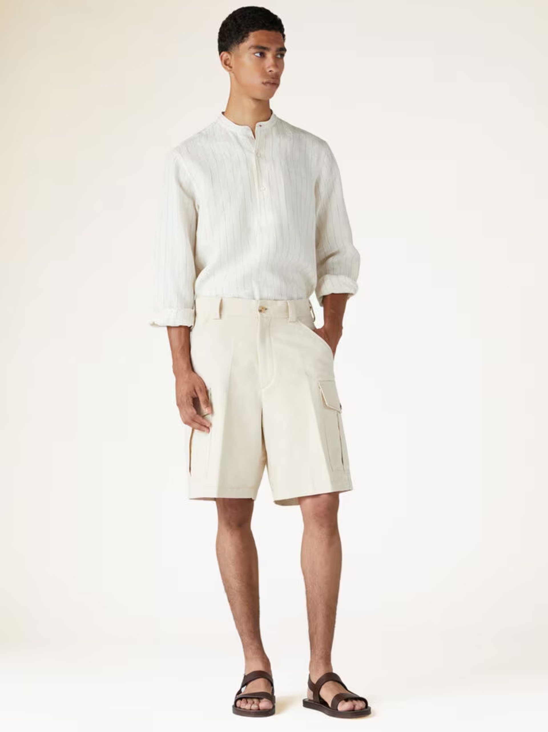 Loro Piana Bizen Men's light beige cotton and linen shorts