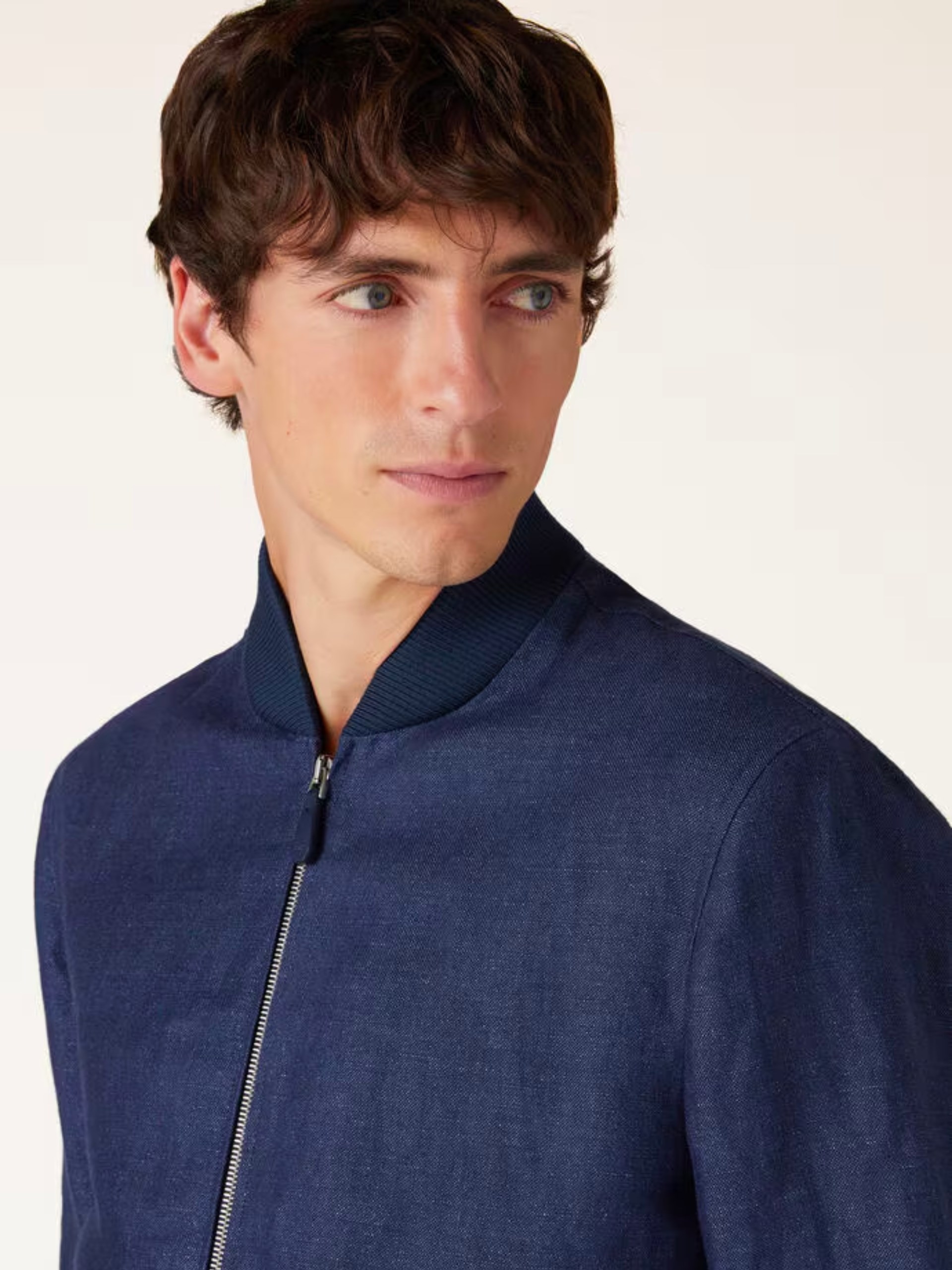 Loro Piana Ivy linen bomber jacket for men in navy blue