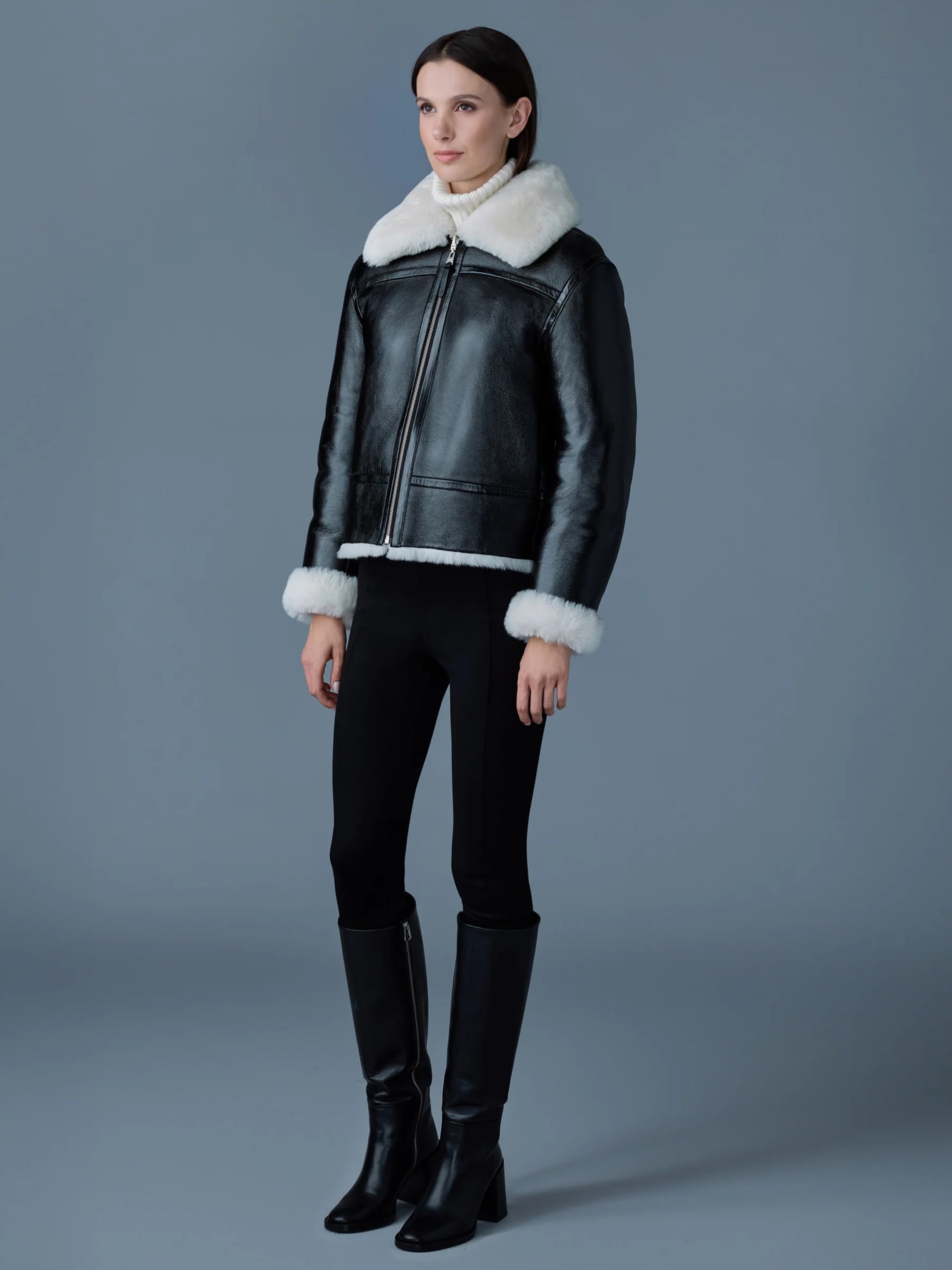 Mackage Betty black cropped sheepskin coat with contrast fur