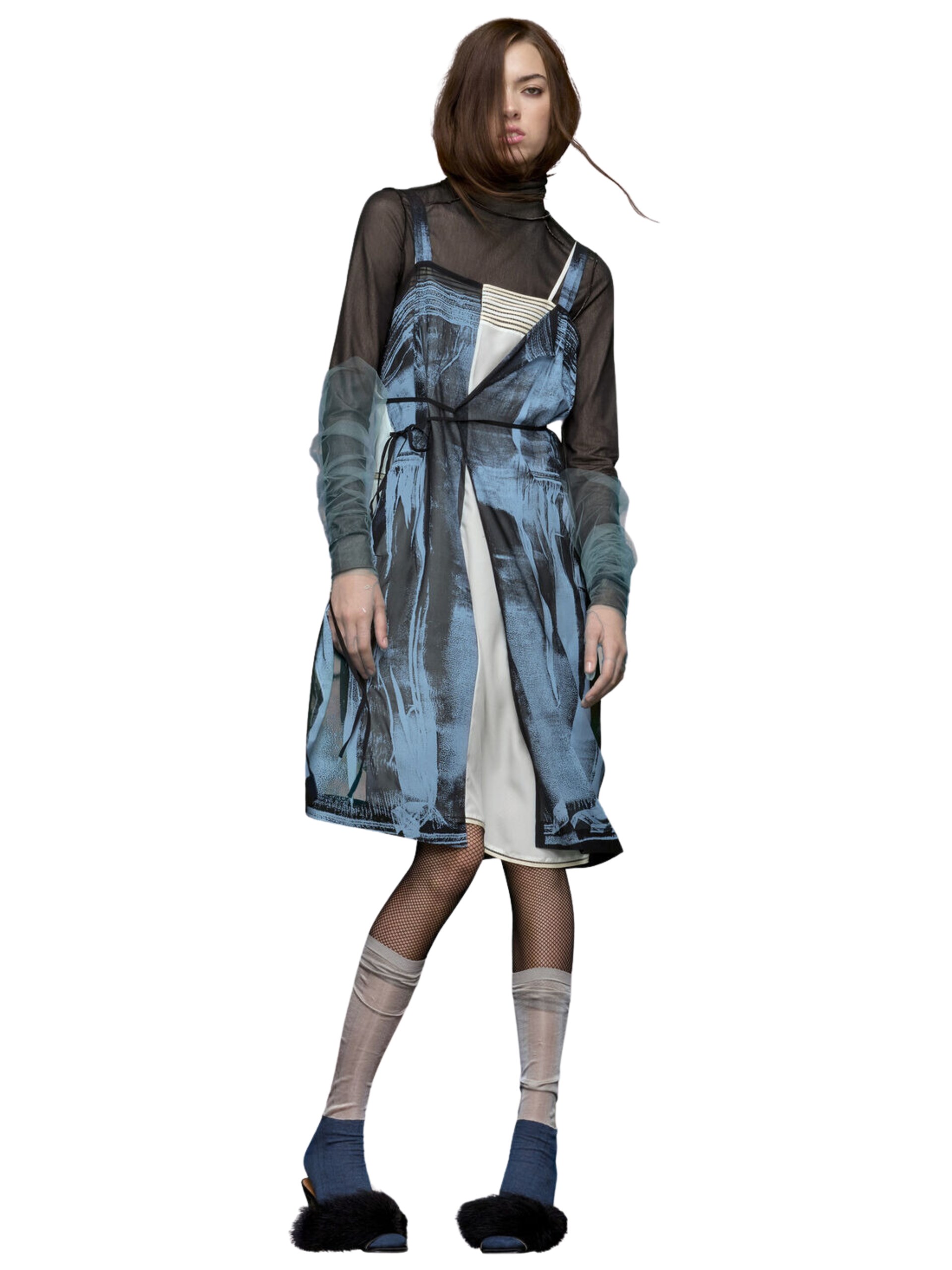 Сукня міді Maison Margiela Freeze-frame у світло-синьому та білому кольорах