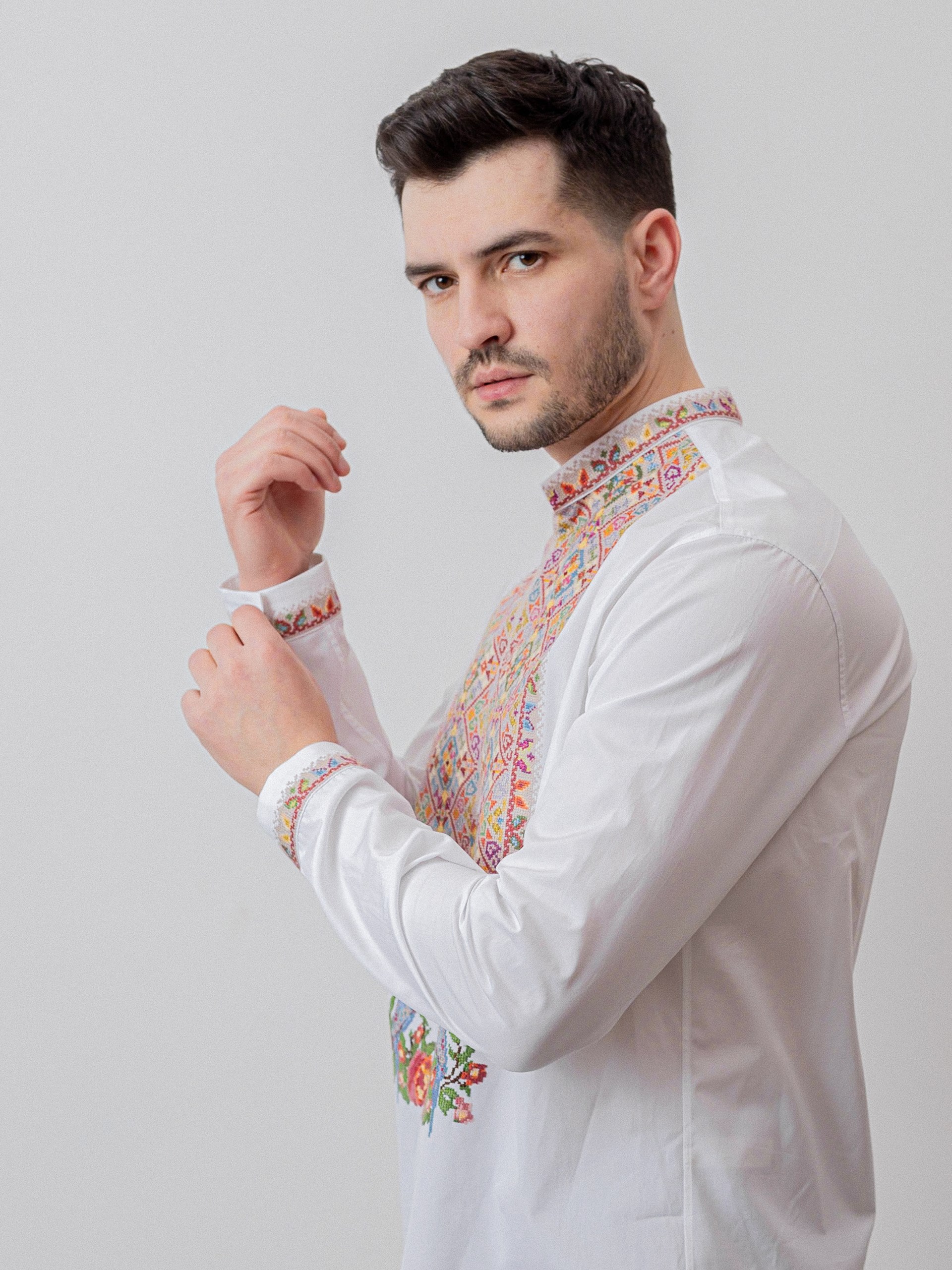 Park Avenue Atelier Men's White Embroidered Cotton Shirt