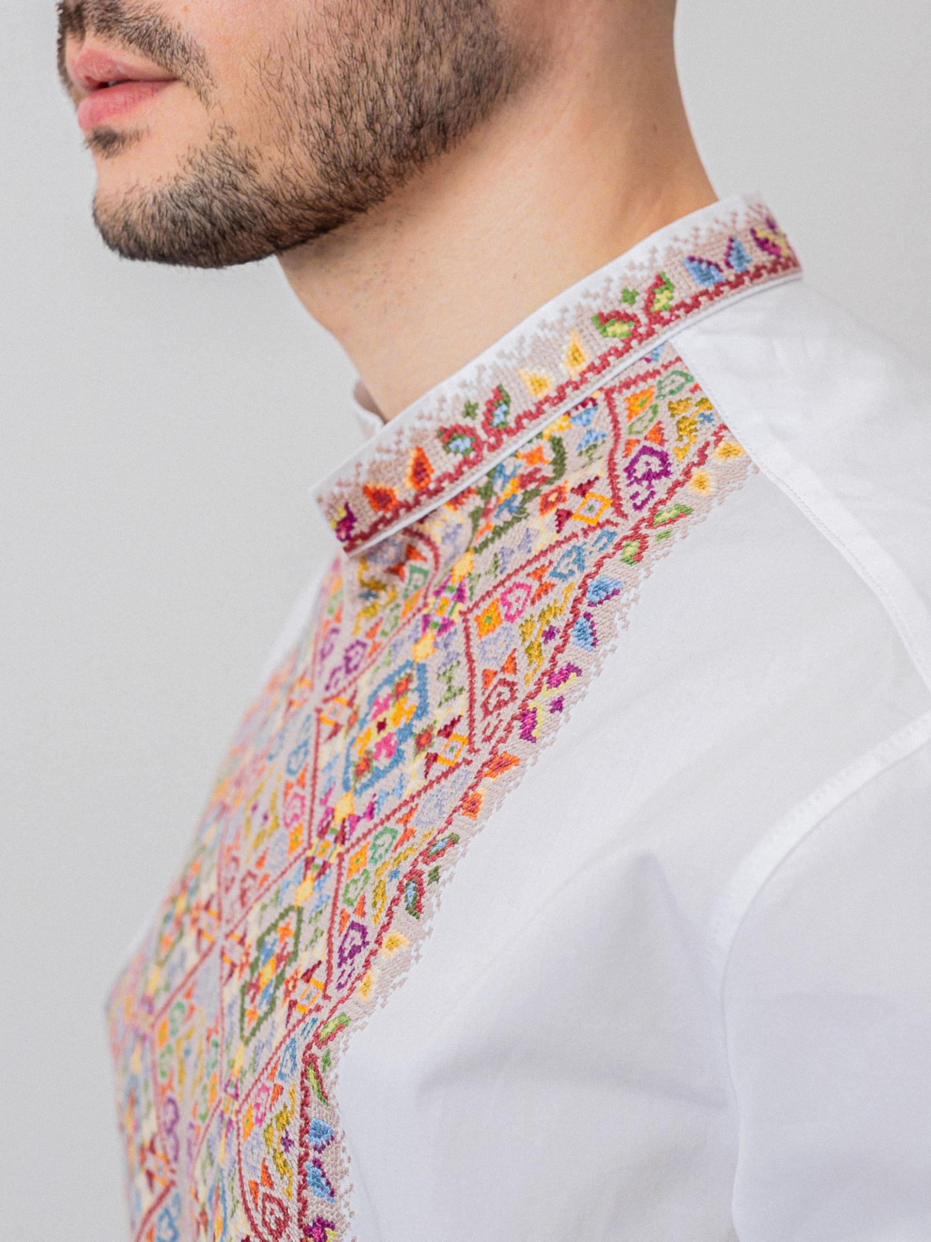 Park Avenue Atelier Men's White Embroidered Cotton Shirt