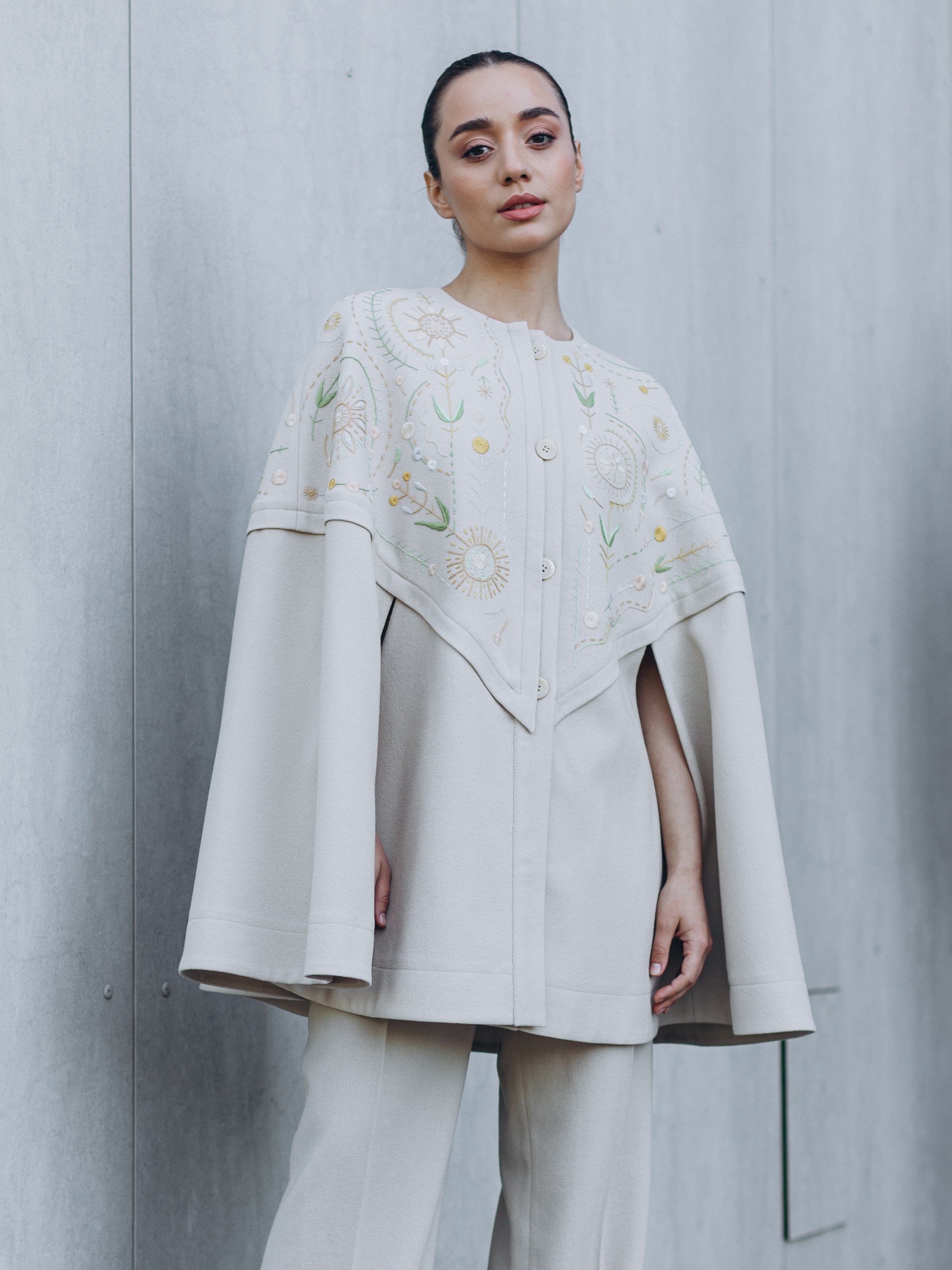 Park Avenue Atelier ivory cape with handmade elements
