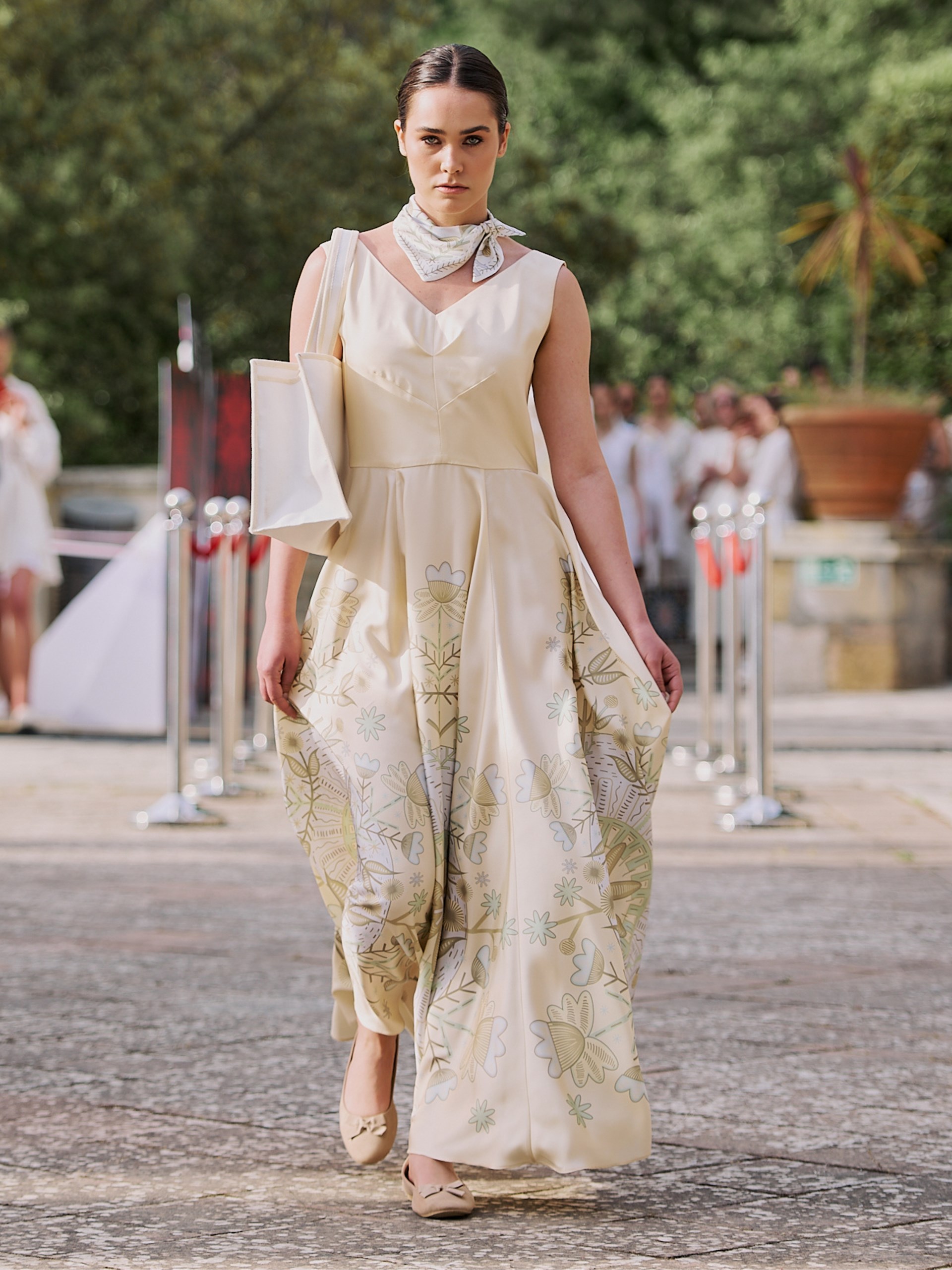 Park Avenue Atelier light beige silk V-neck dress