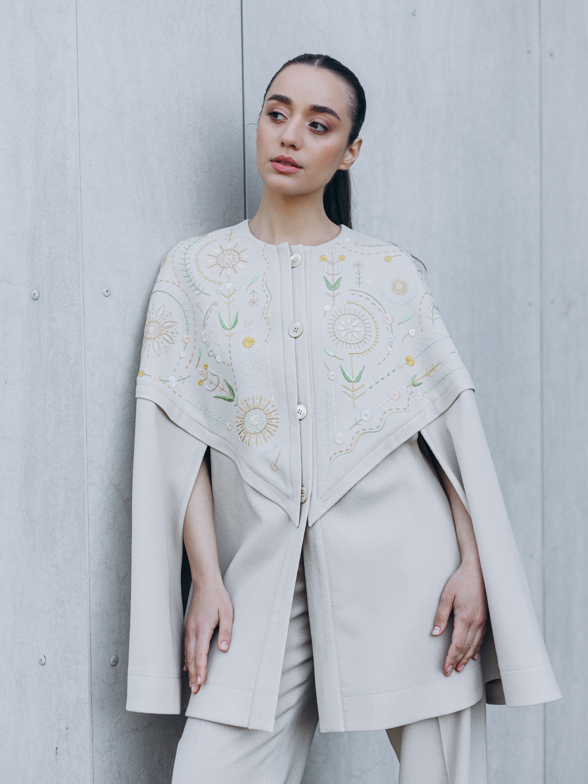 Park Avenue Atelier ivory cape with handmade elements