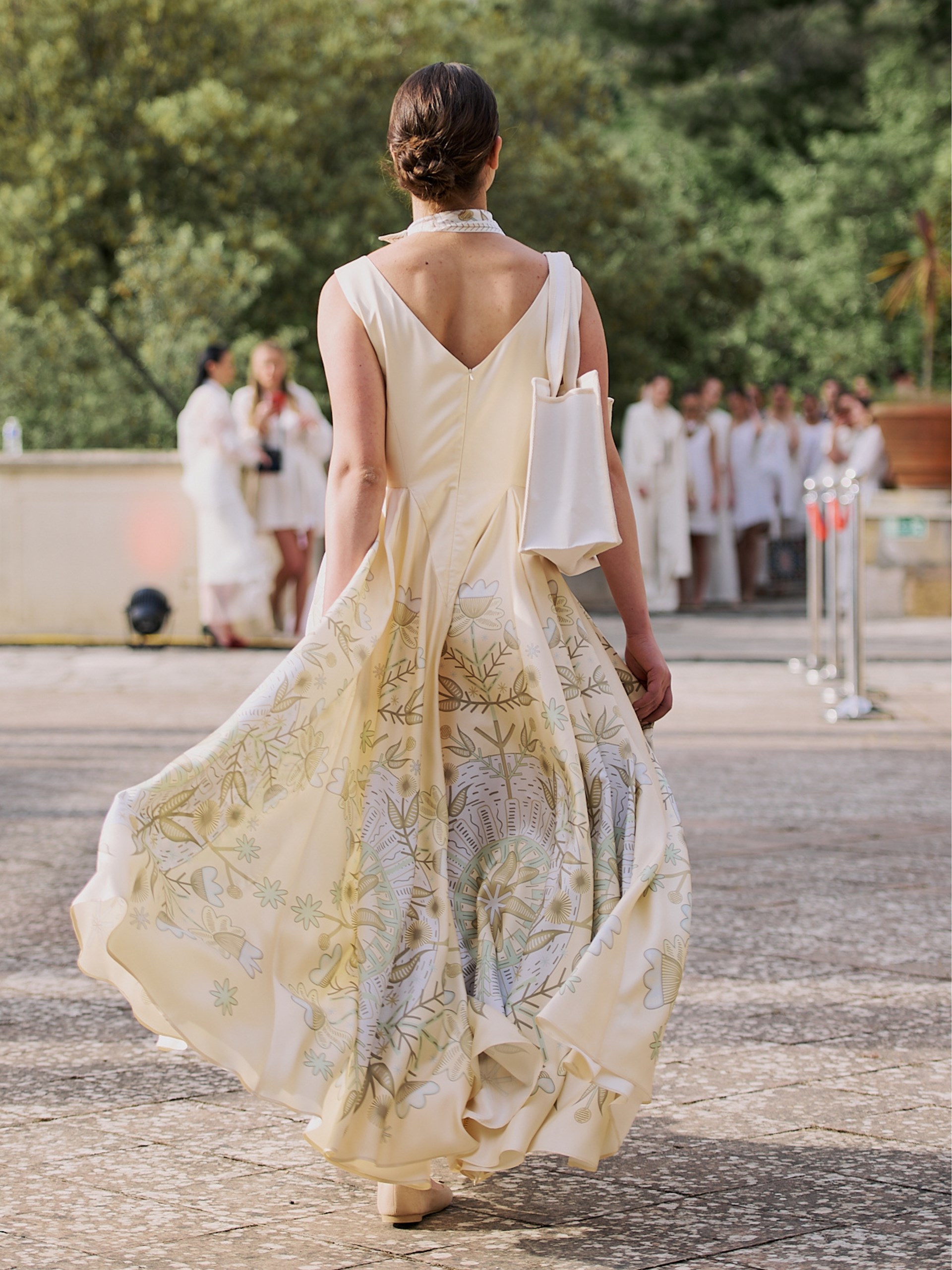 Park Avenue Atelier light beige silk V-neck dress