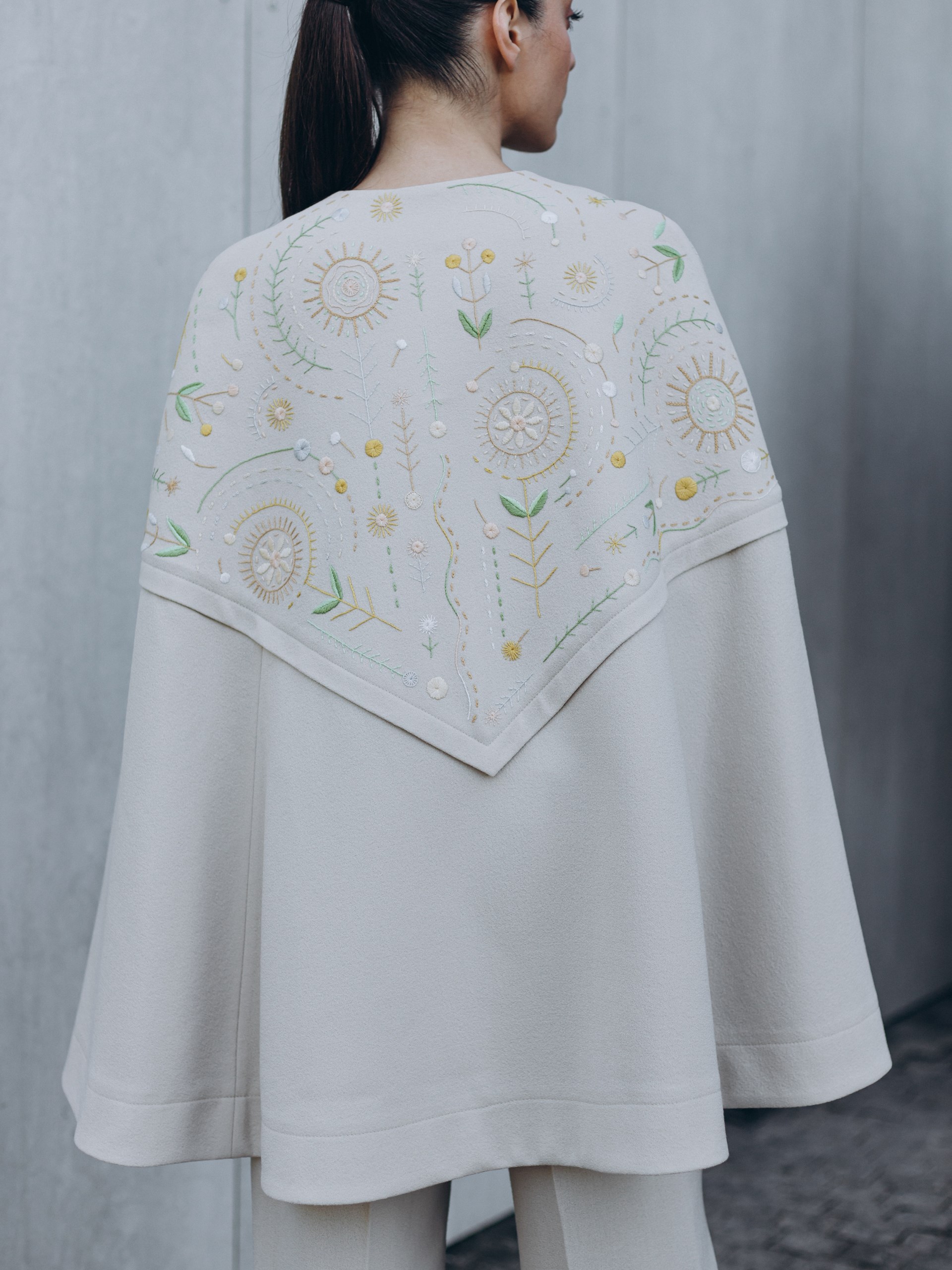 Park Avenue Atelier ivory cape with handmade elements