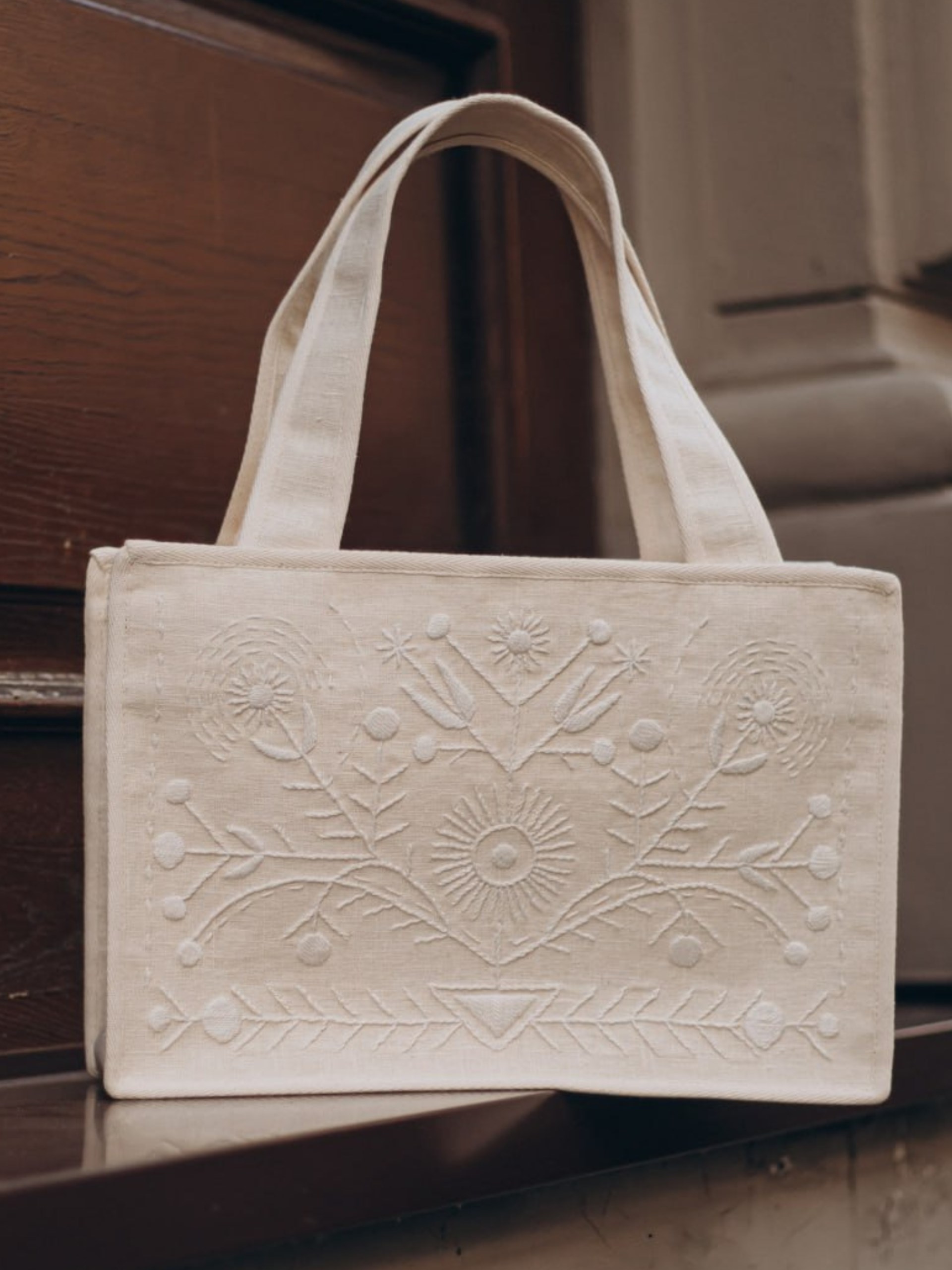 Ivory tote bag by Park Avenue Atelier with handmade designer print
