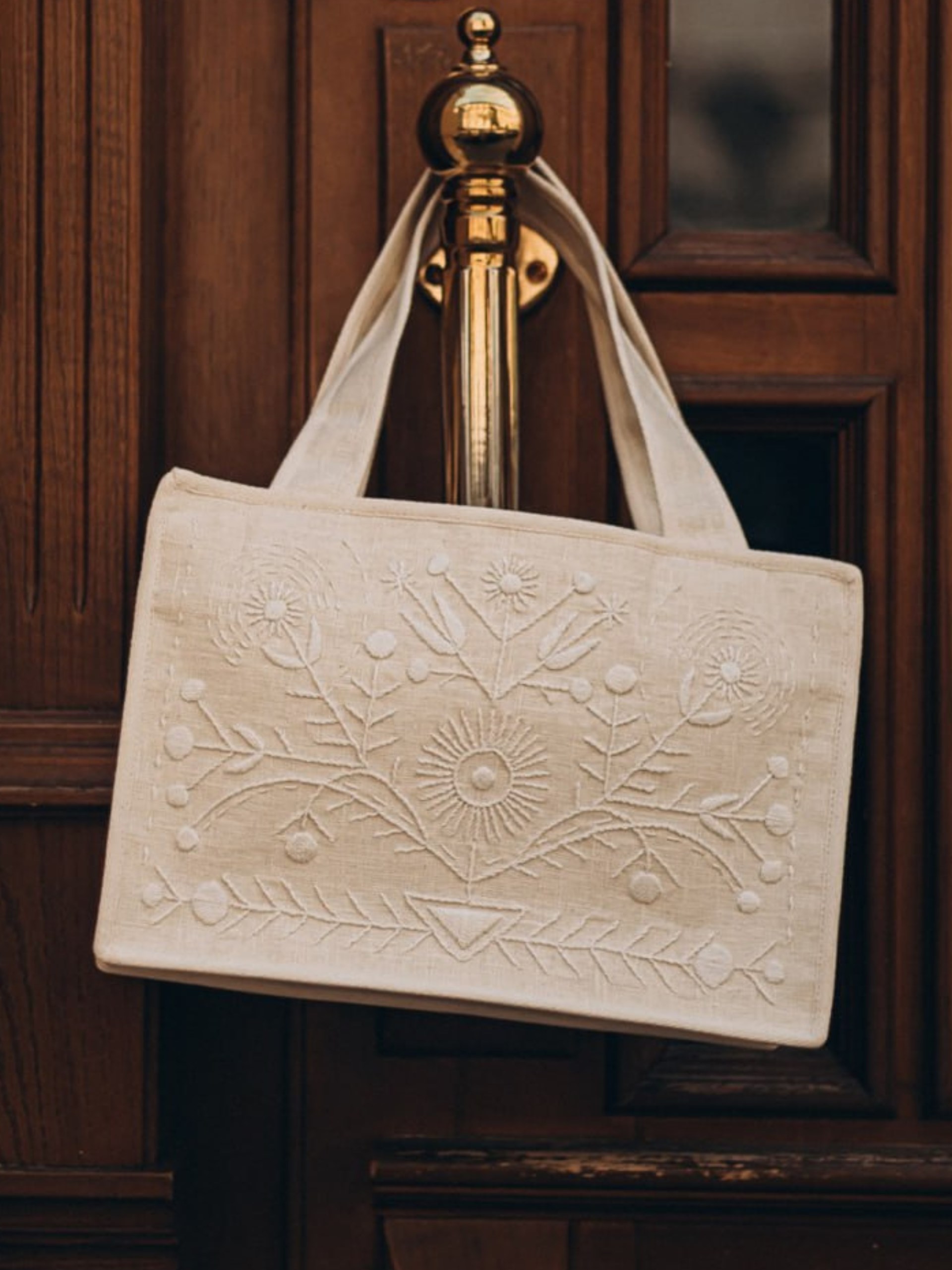 Ivory tote bag by Park Avenue Atelier with handmade designer print