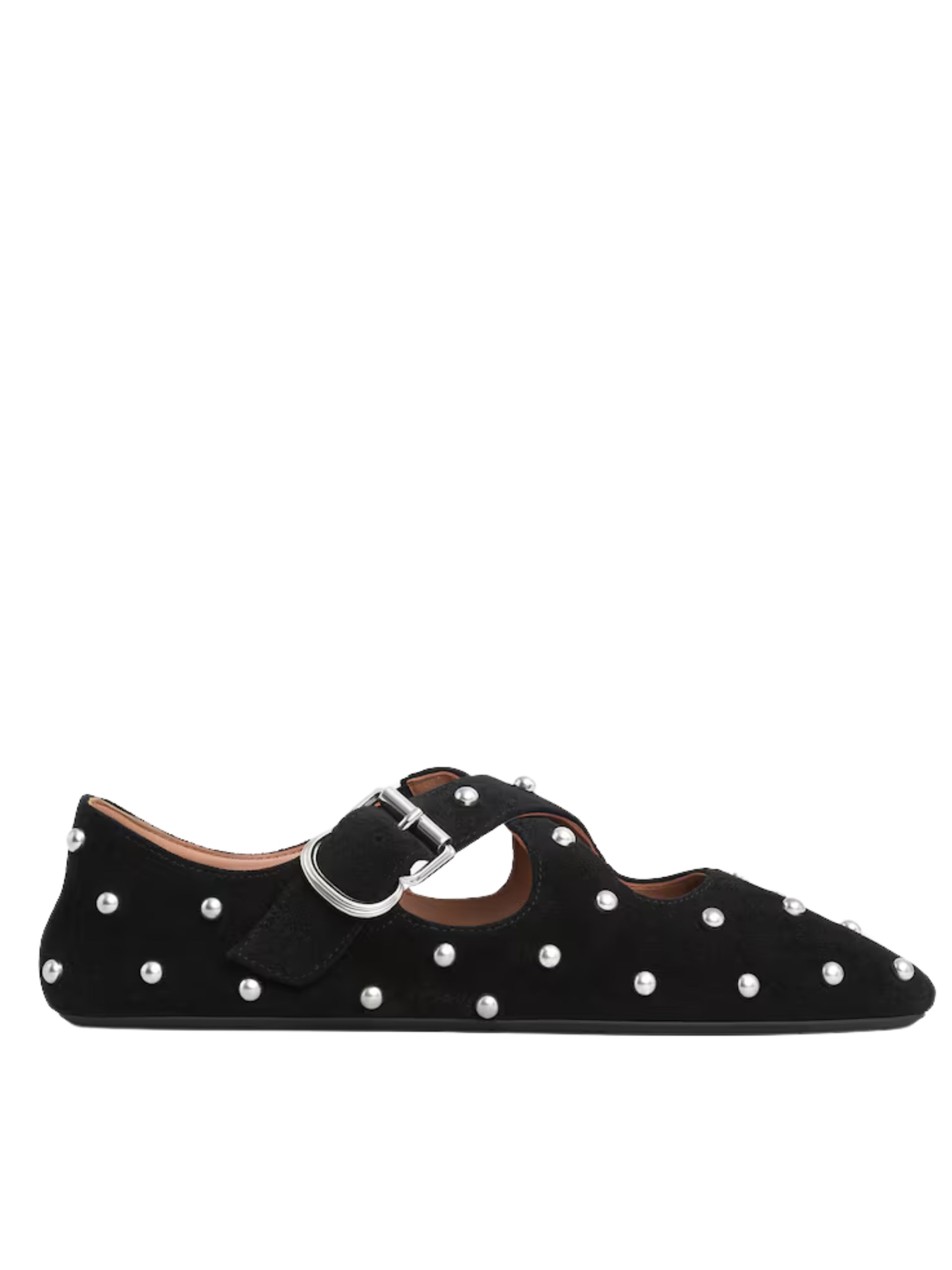 Black suede Alaia ballet flats with rhinestones
