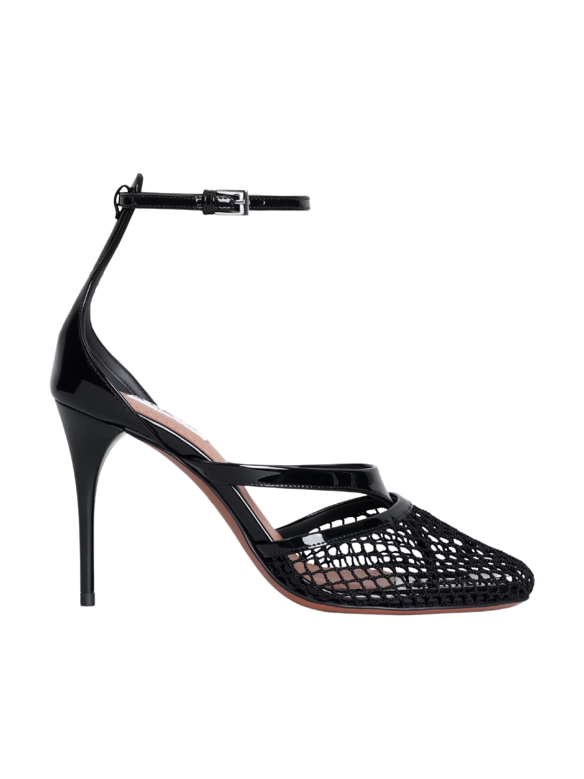 Black leather mesh heeled sandals by Alaia