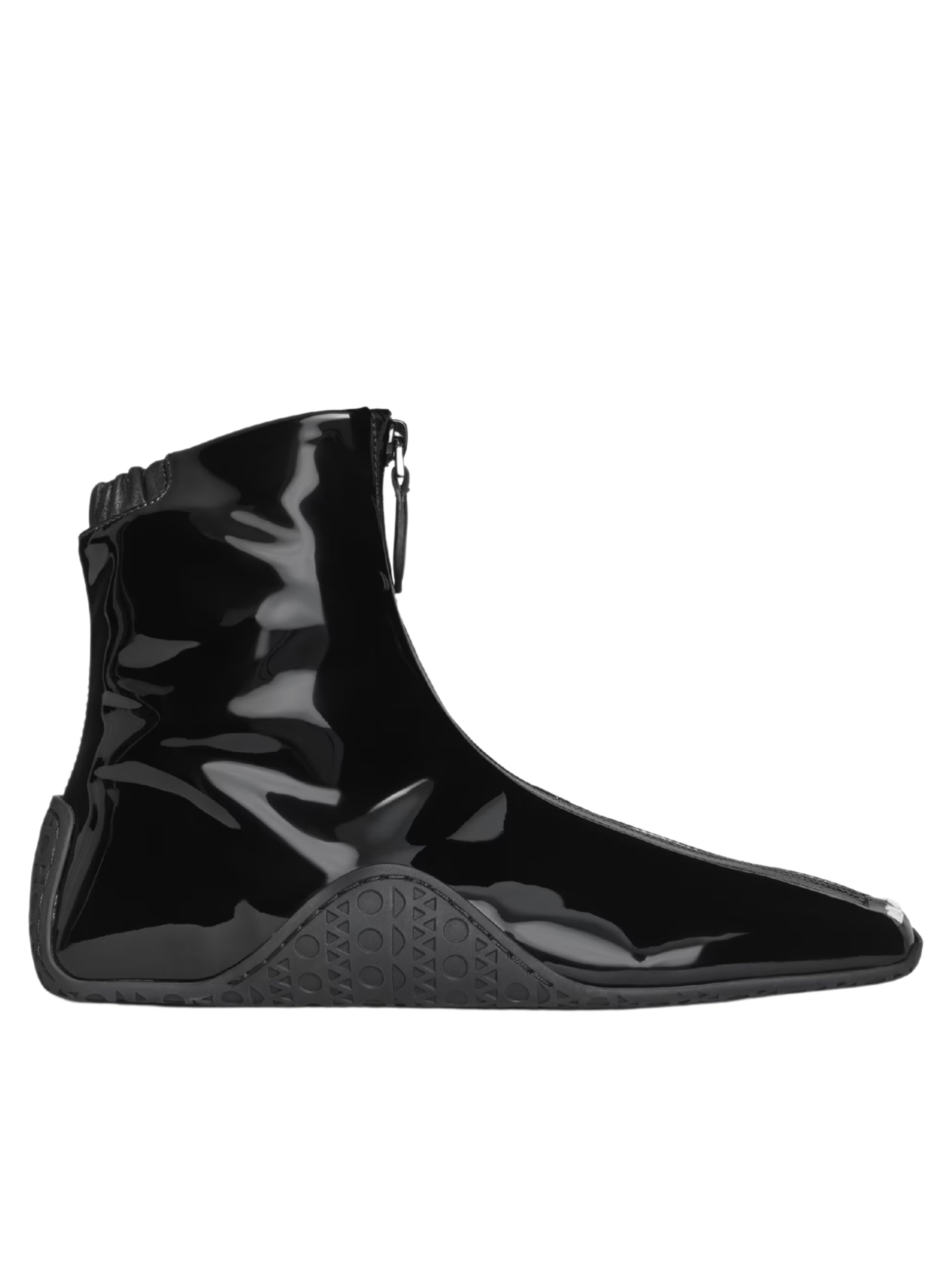 Black patent leather high-top sneakers by Alaia