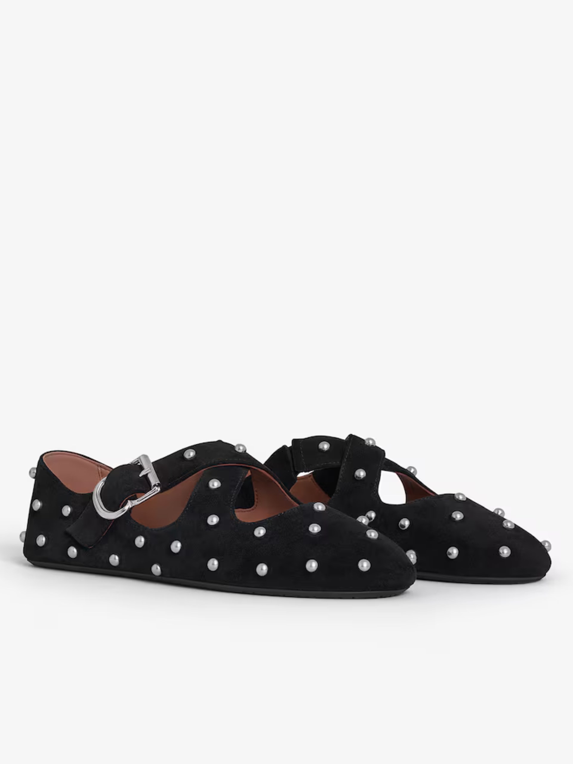 Black suede Alaia ballet flats with rhinestones