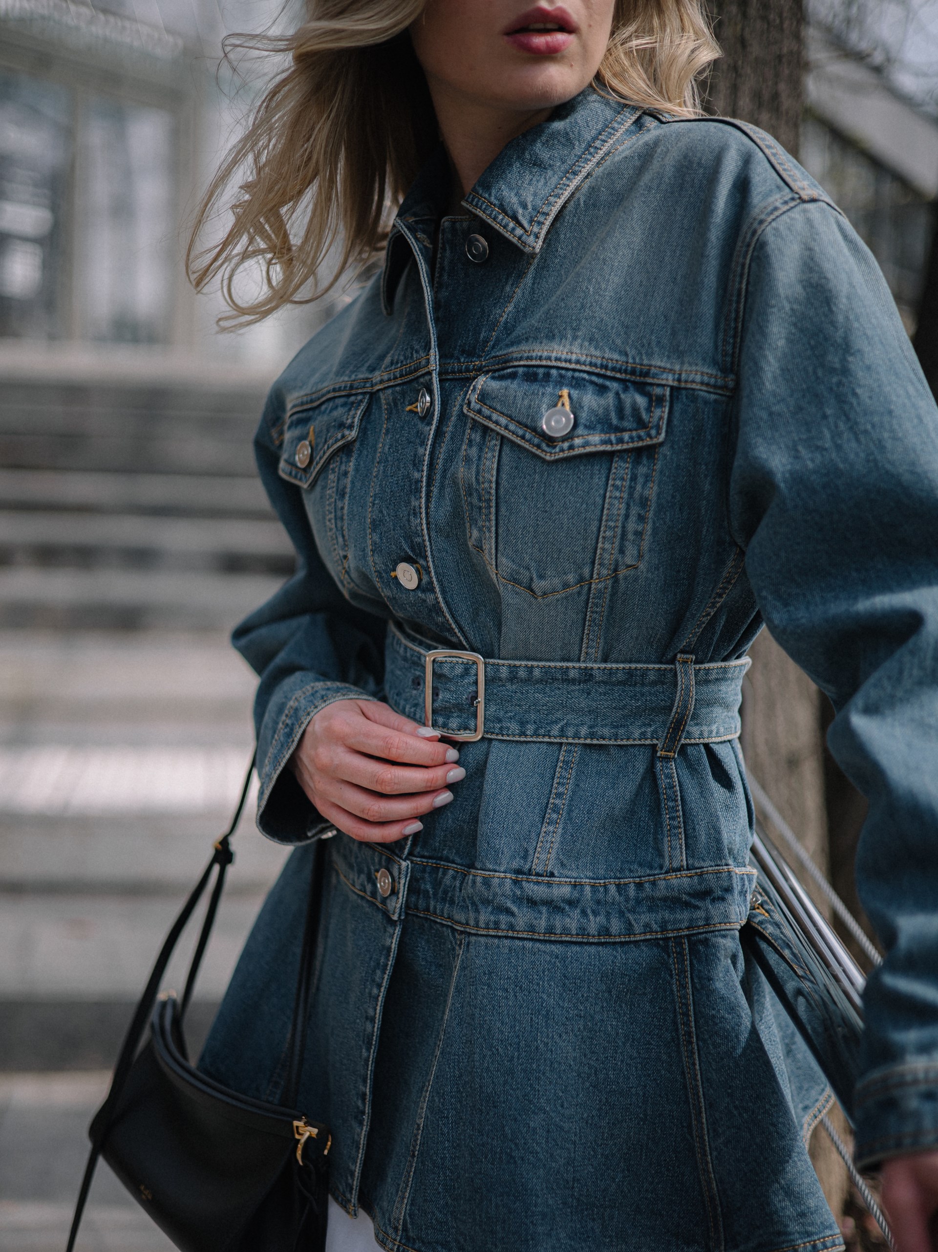 Alaia blue denim jacket with peplum