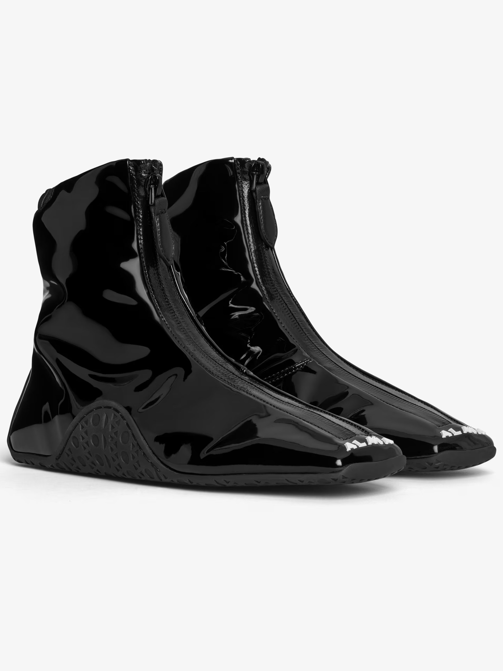Black patent leather high-top sneakers by Alaia