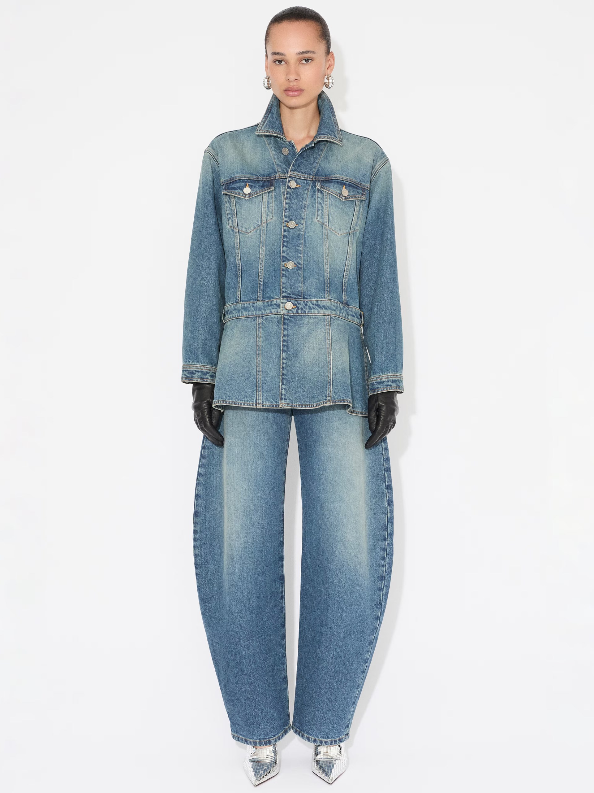 Alaia blue denim jacket with peplum