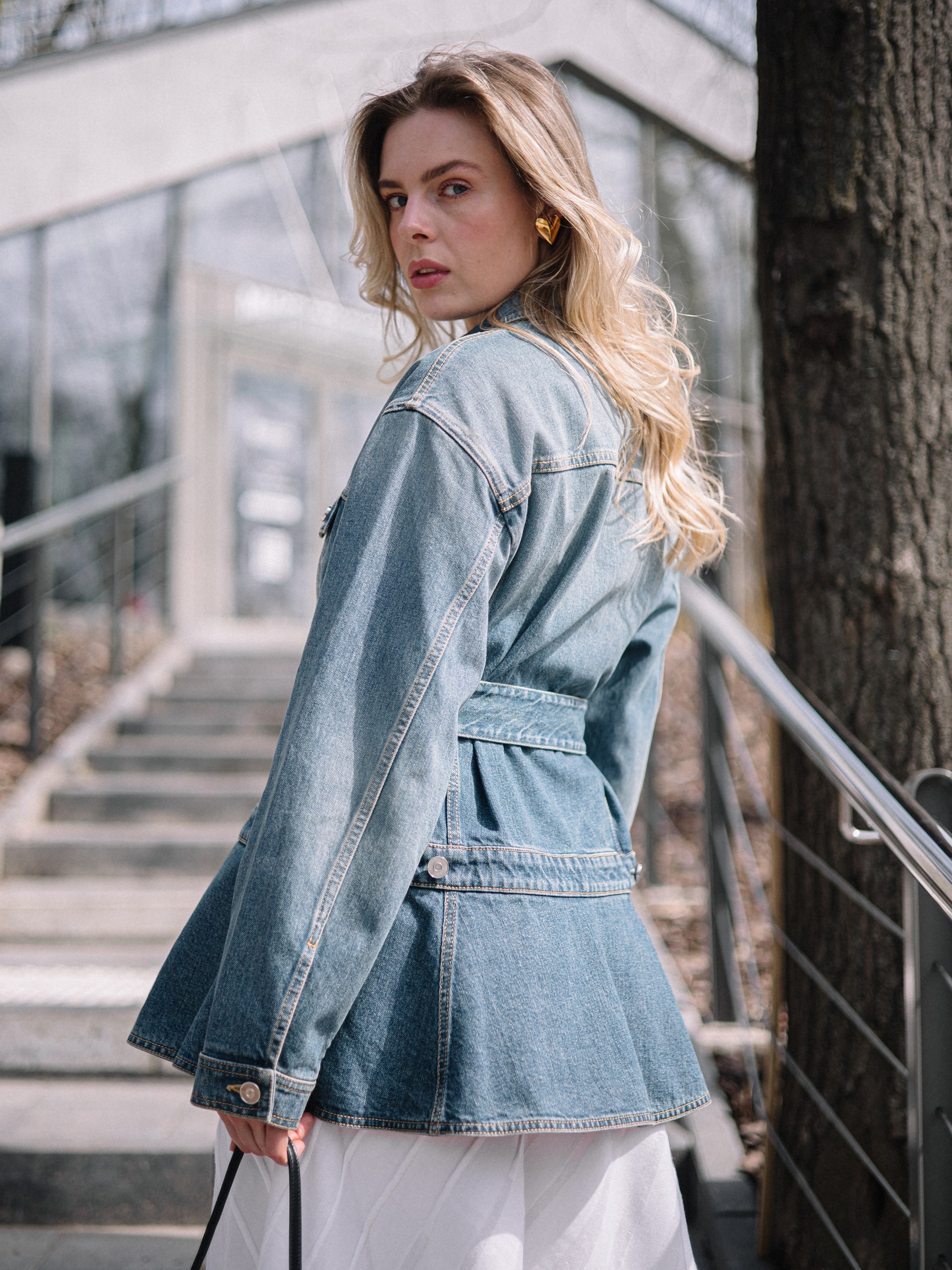 Alaia blue denim jacket with peplum