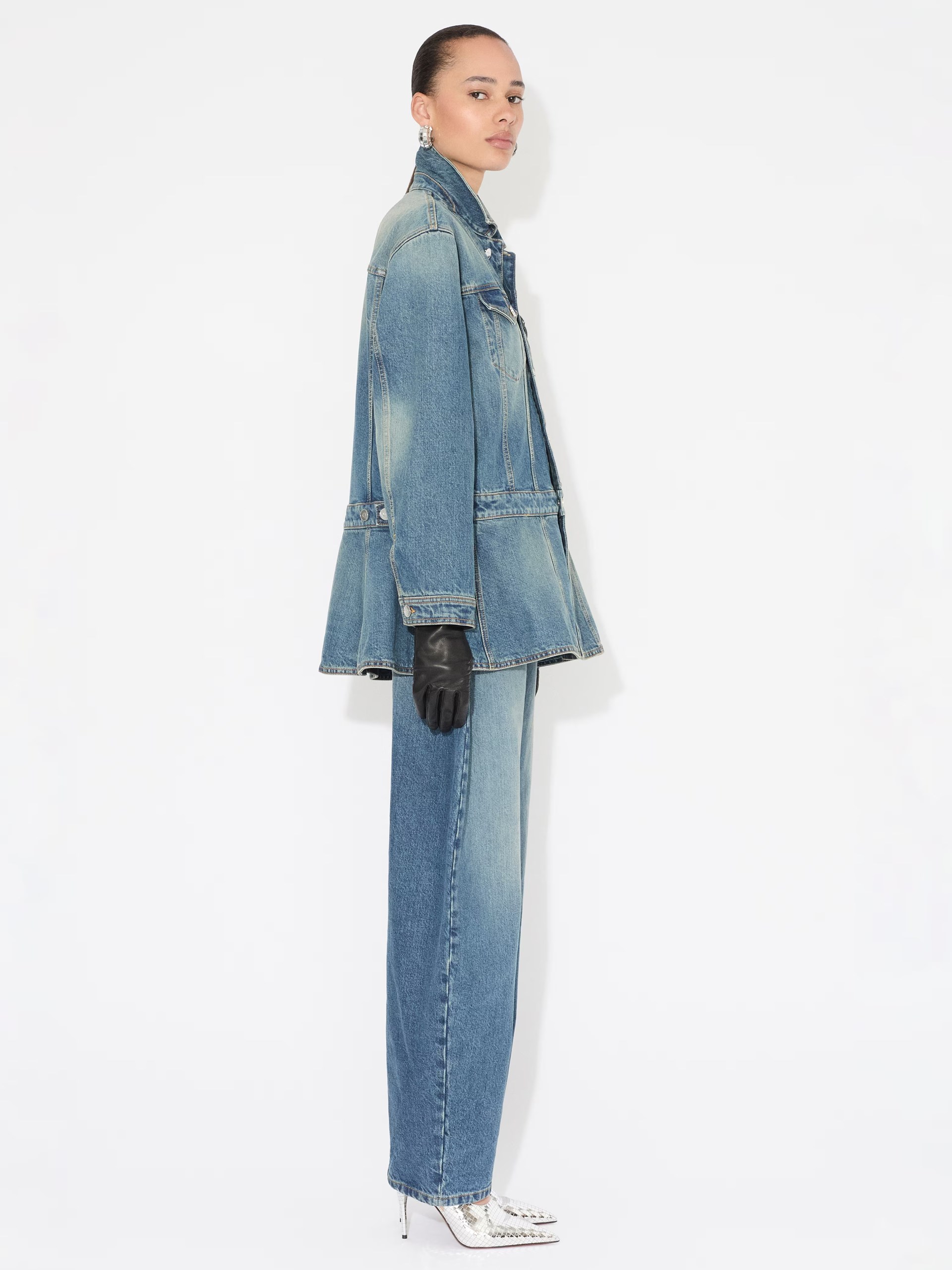 Alaia blue denim jacket with peplum