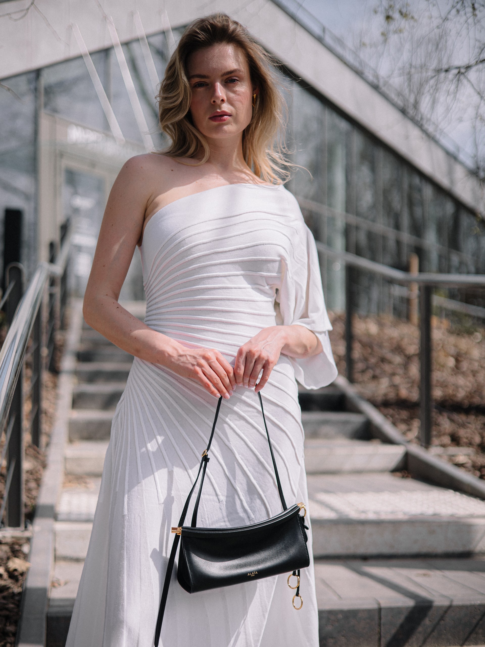 Alaia white asymmetric wool dress