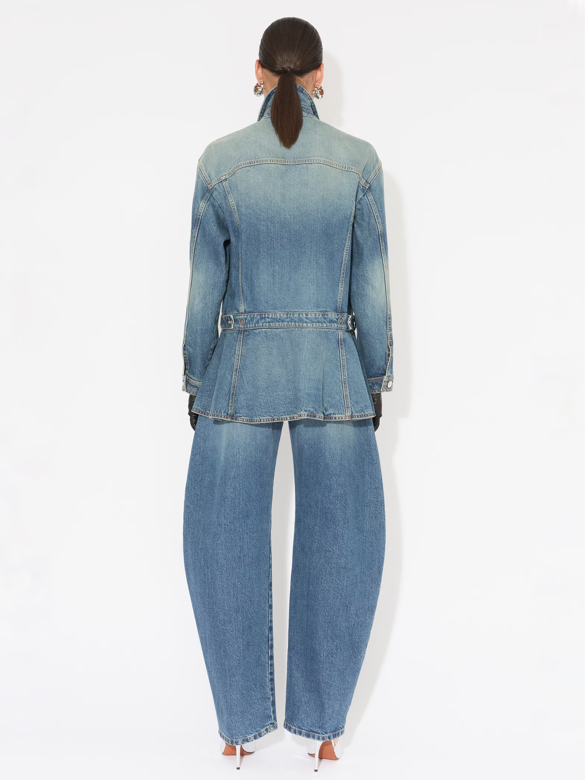 Alaia blue denim jacket with peplum