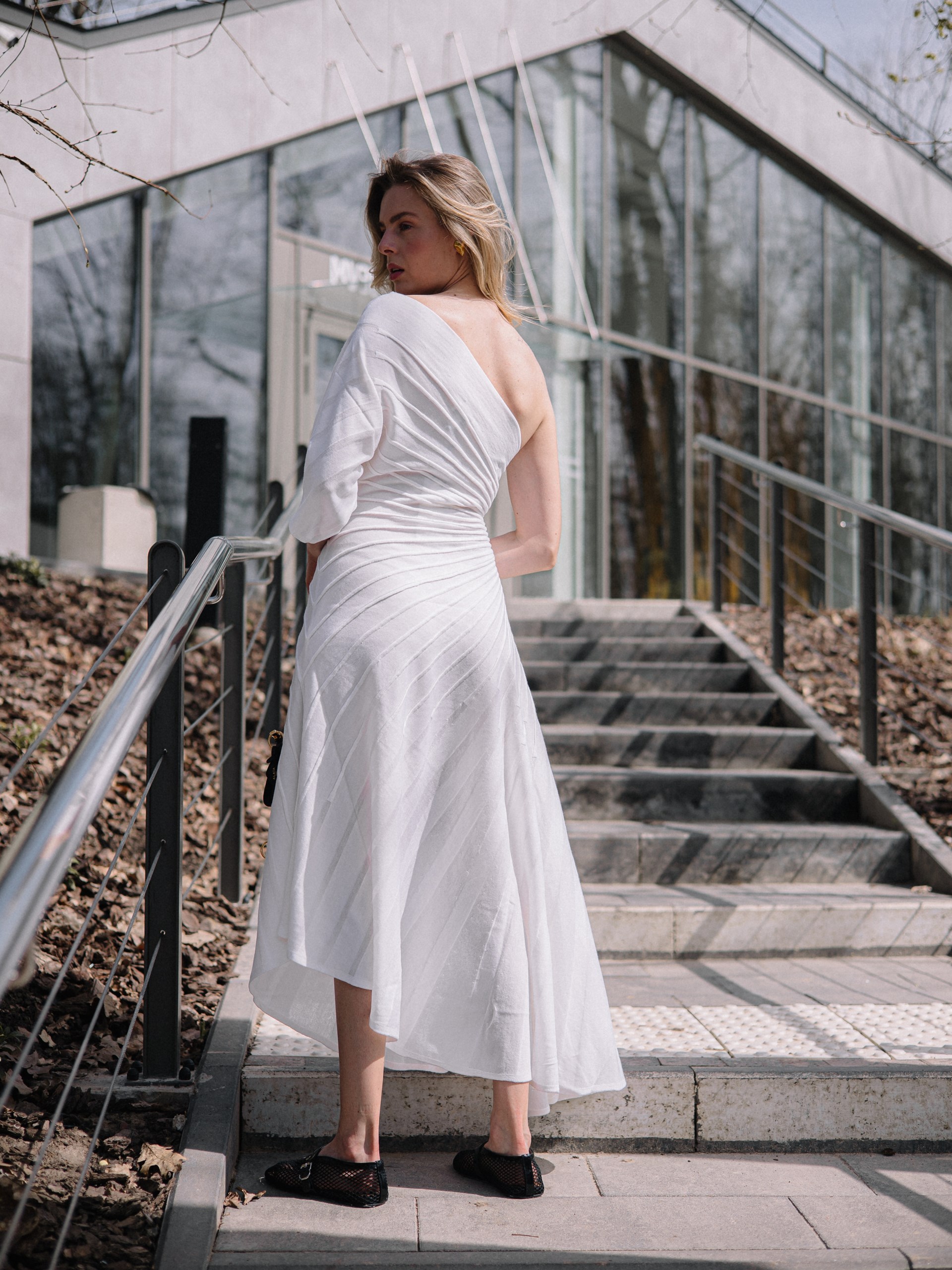 Alaia white asymmetric wool dress