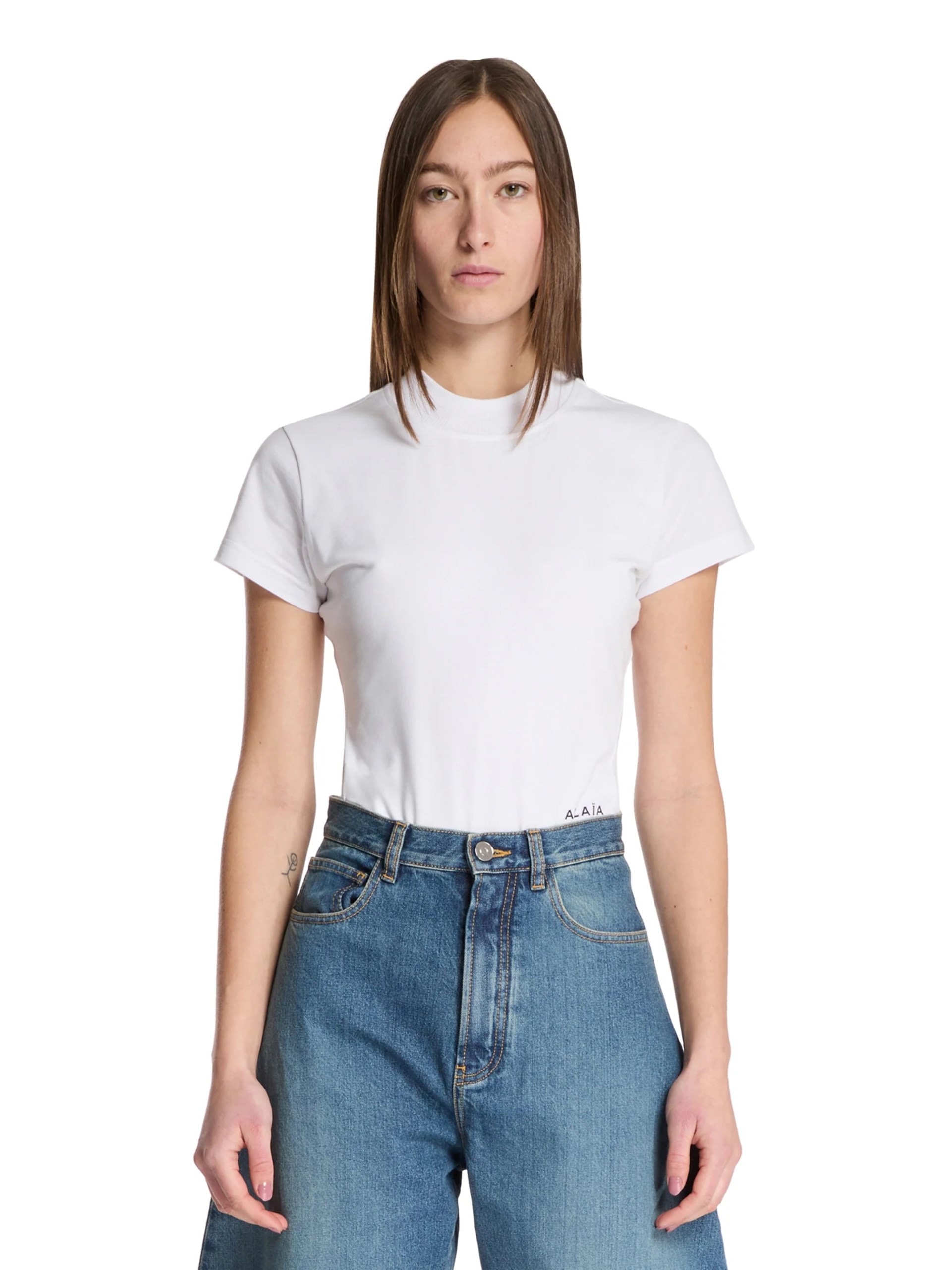 Alaia white bodysuit with contrast logo