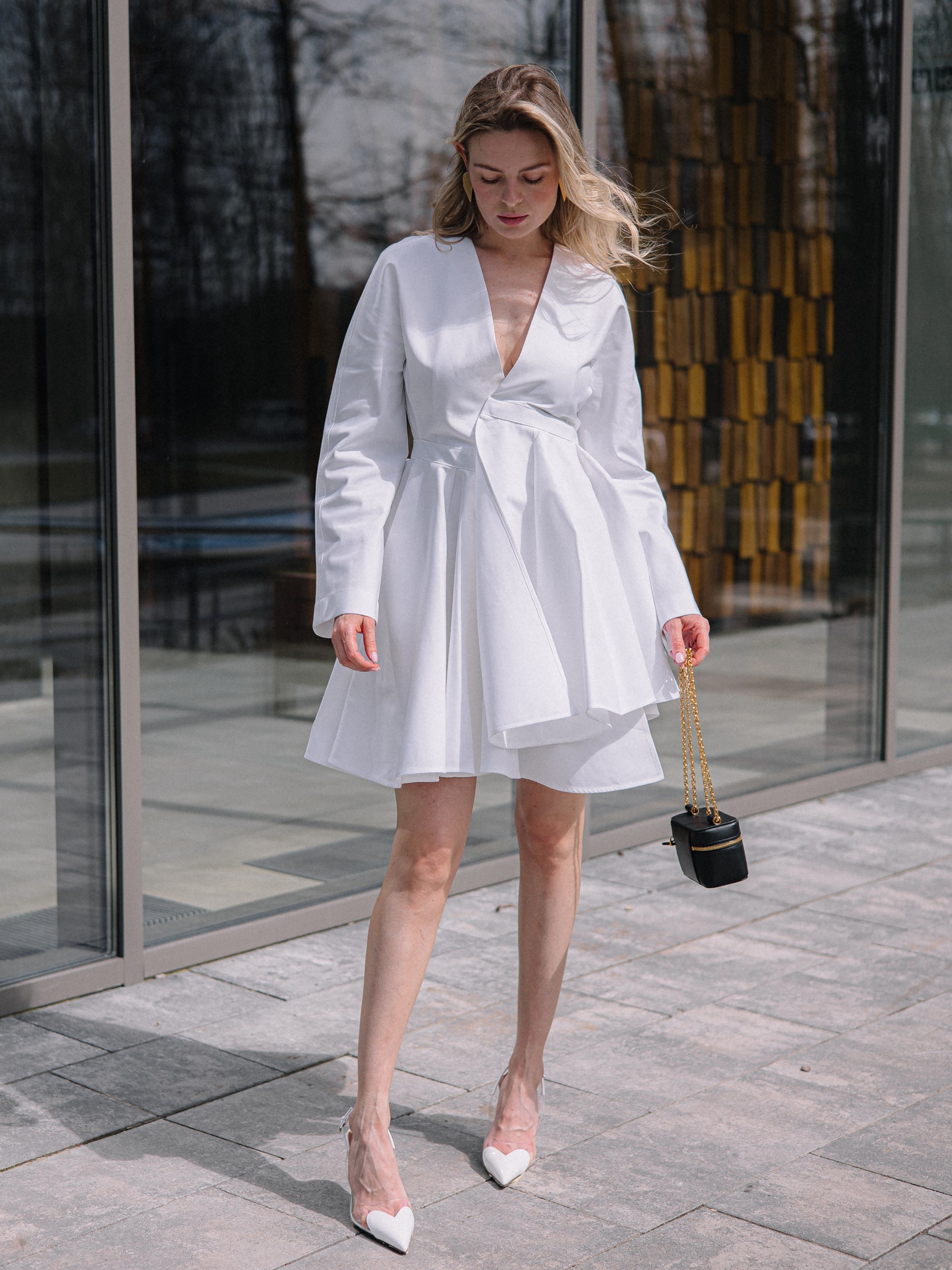 Alaia white asymmetric cotton mini dress