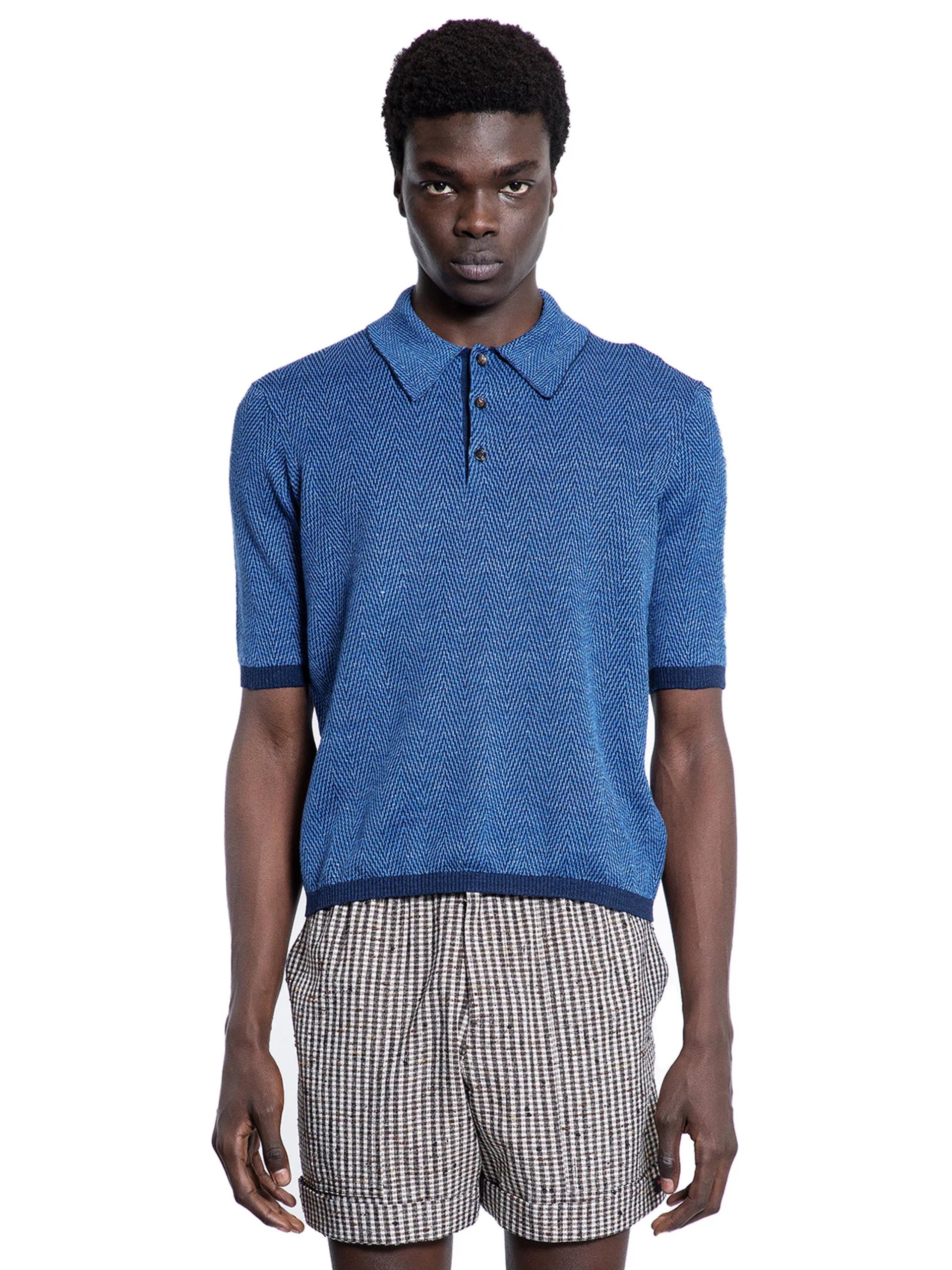Bottega Veneta men's blue linen polo shirt