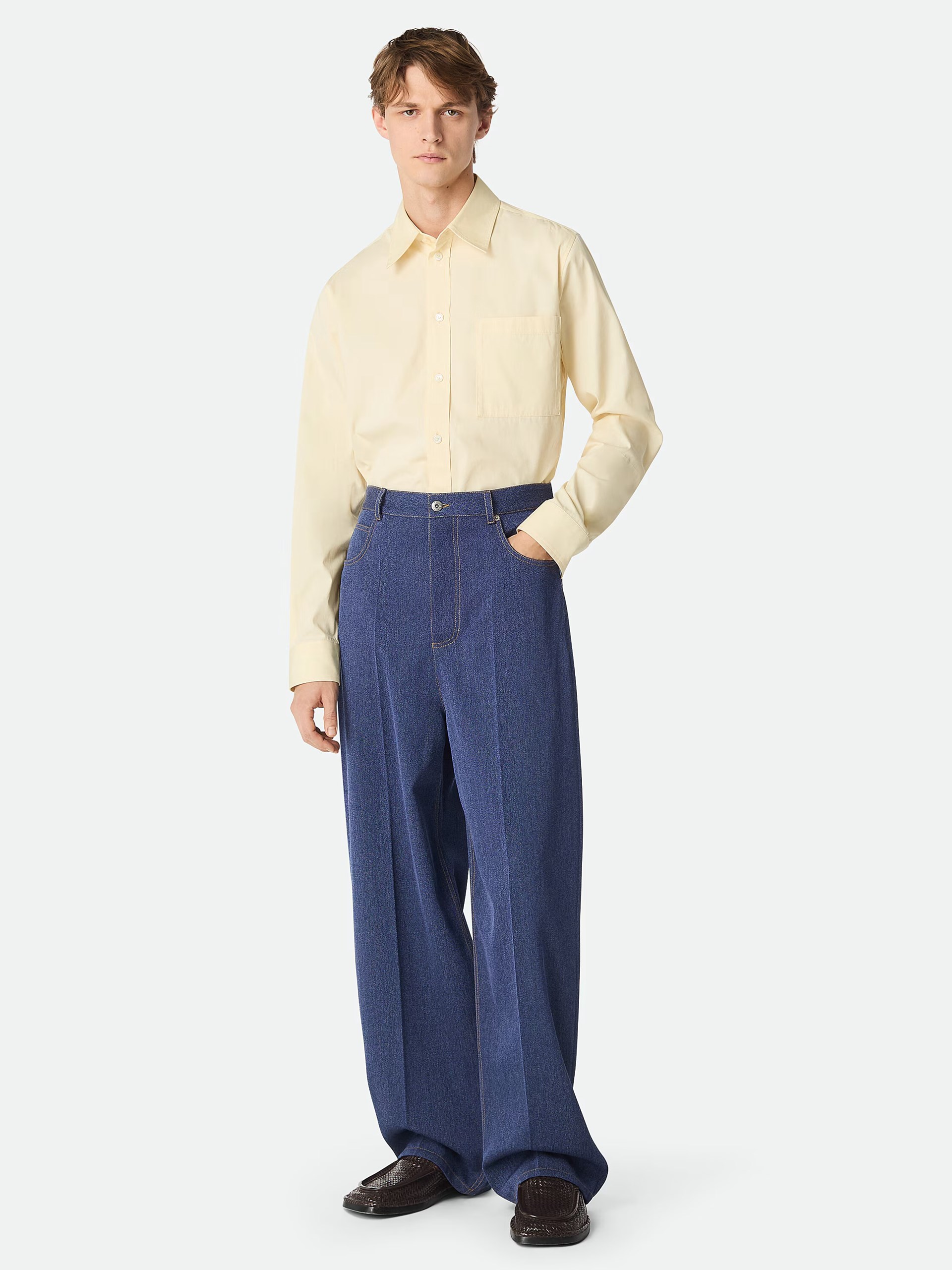 Bottega Veneta men's navy blue wide-leg jeans