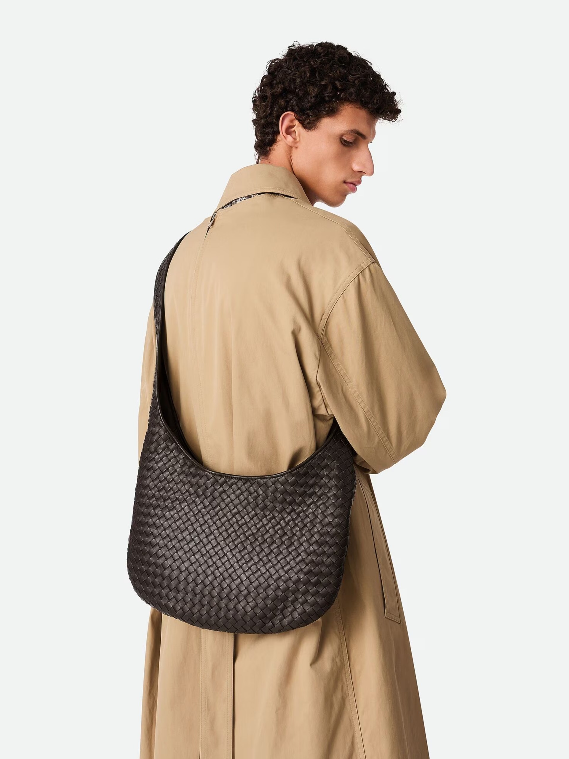 Bottega Veneta Veneto Men's Intrecciato Nappa Shoulder Bag in dark brown