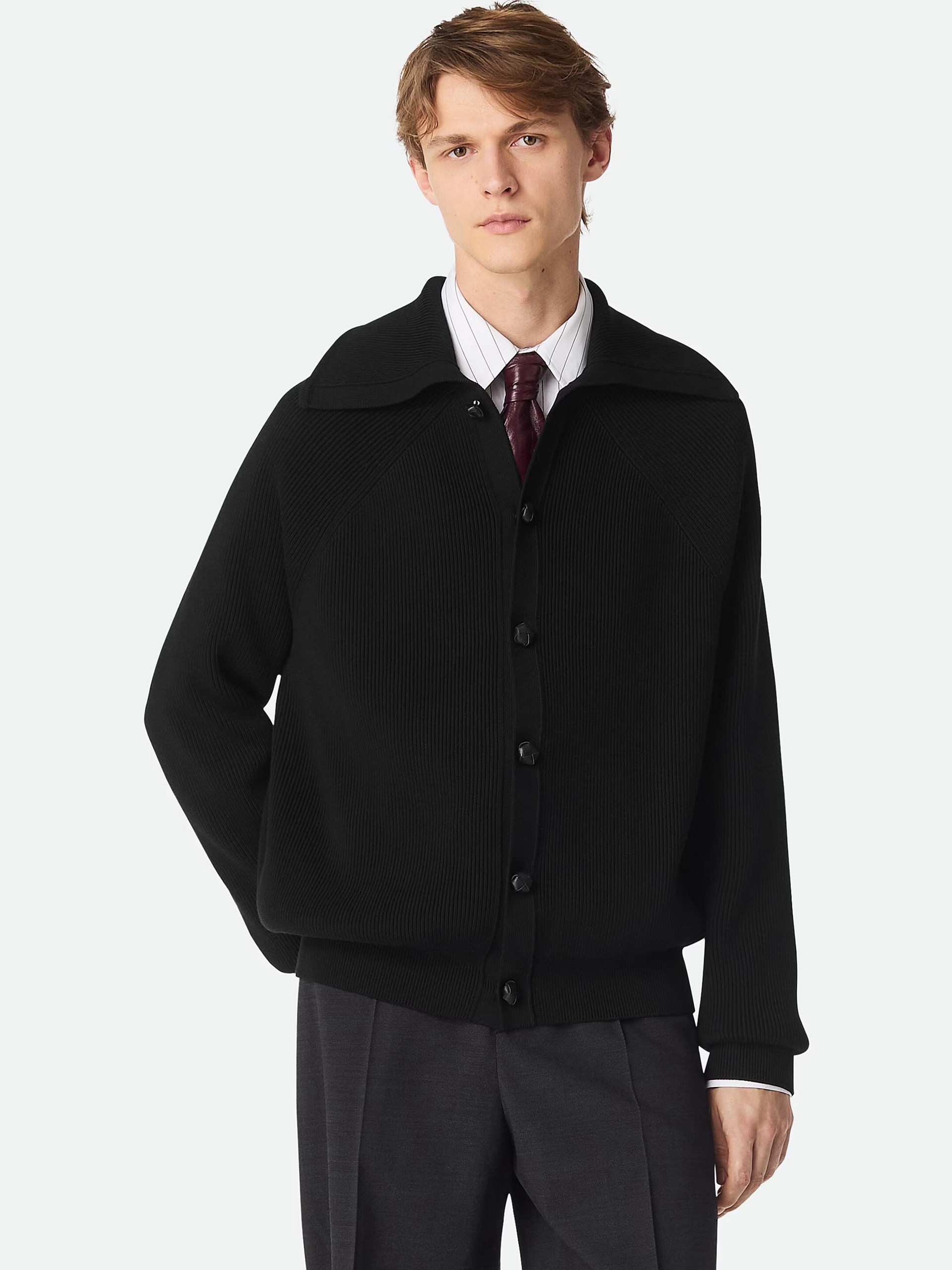 Bottega Veneta men's black cardigan with collar