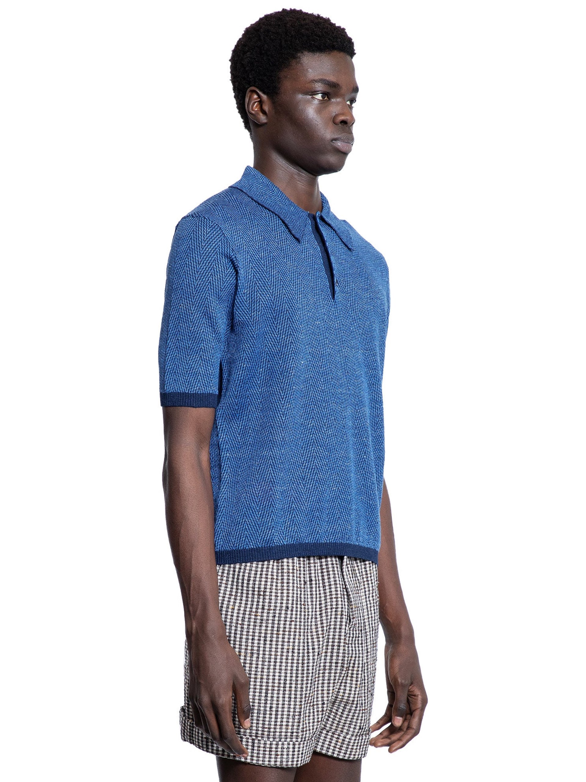 Bottega Veneta men's blue linen polo shirt