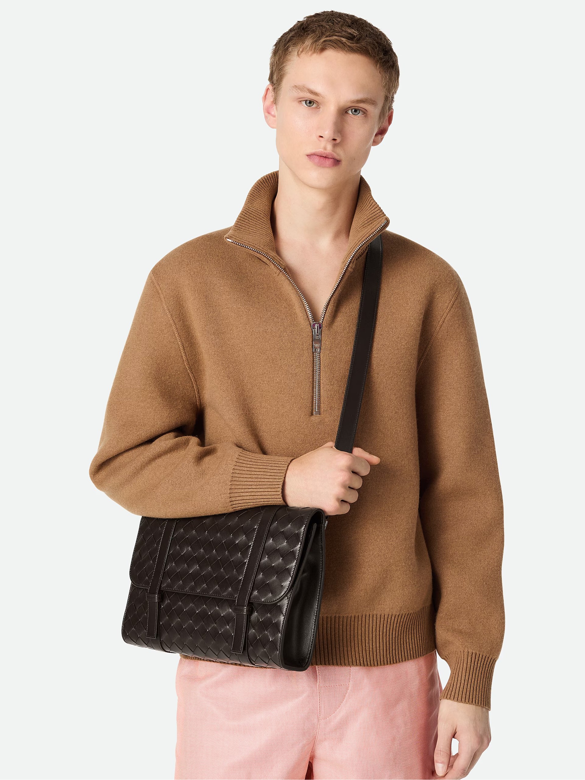 Bottega Veneta Piccolo men's dark brown bag in soft Intrecciato leather