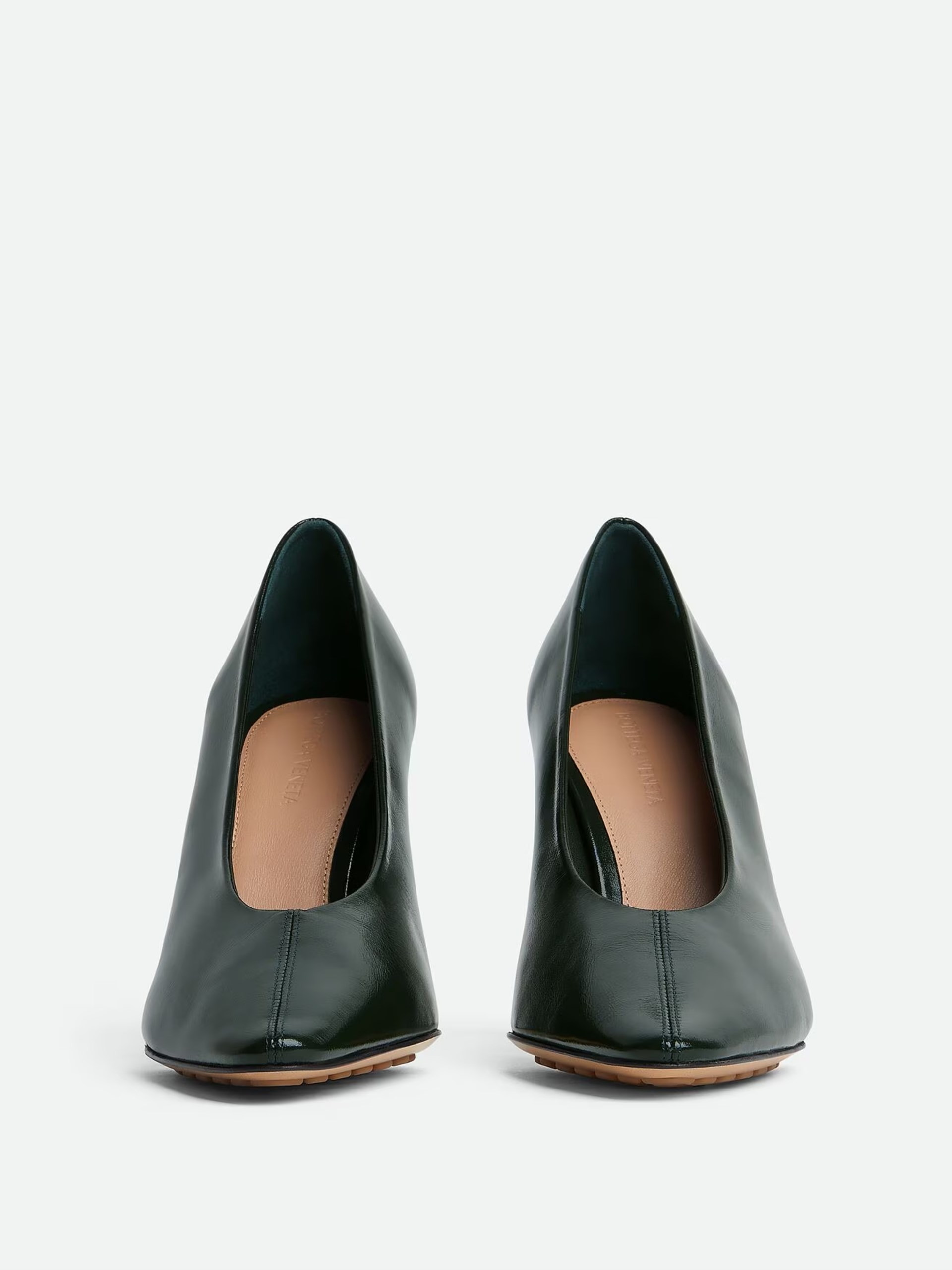 Bottega Veneta Sofia dark green shiny leather pumps