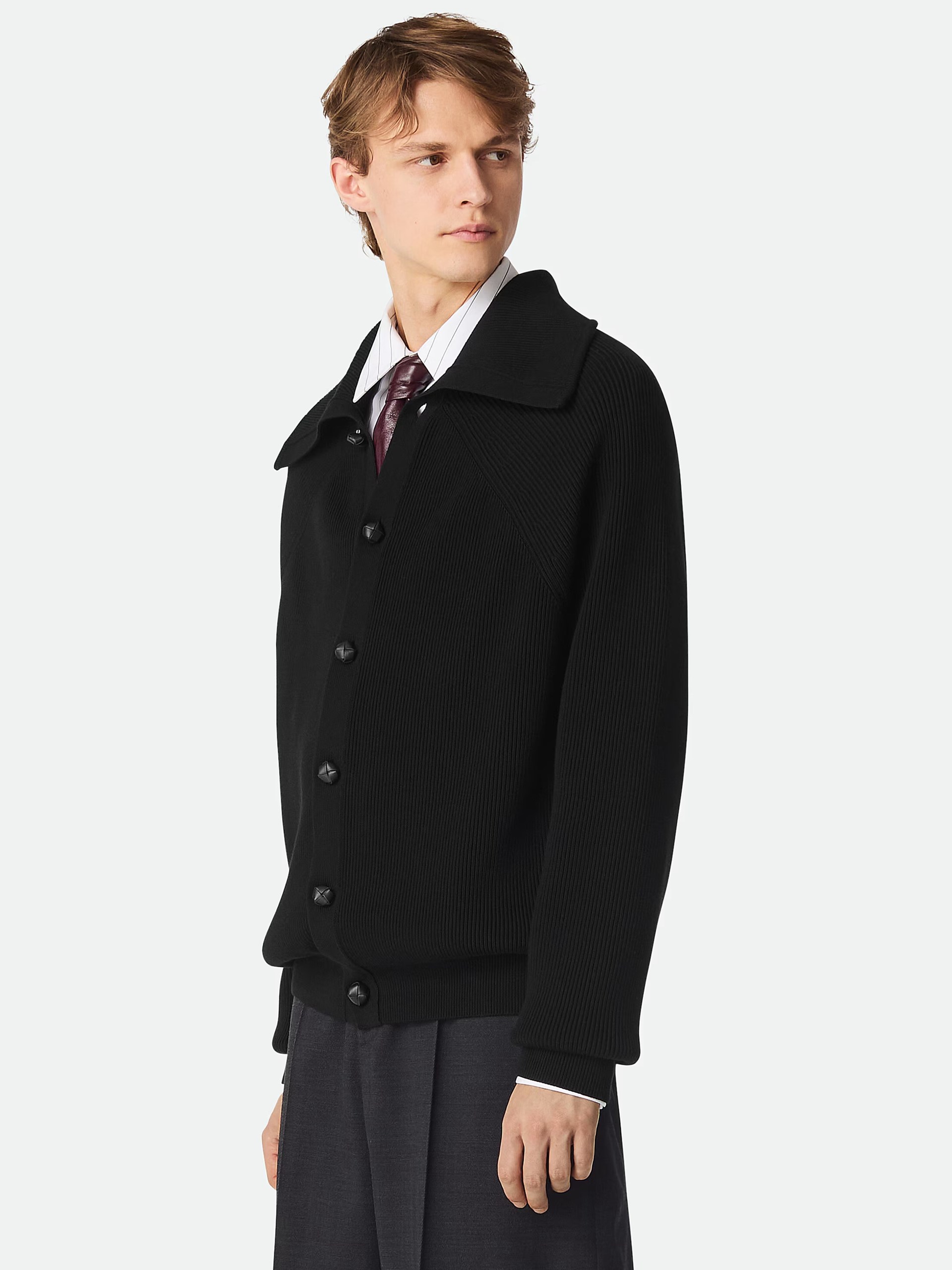Bottega Veneta men's black cardigan with collar
