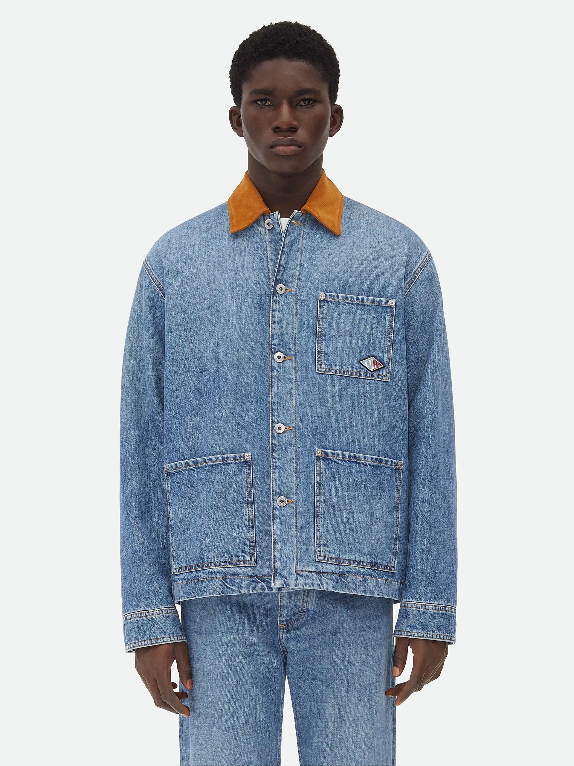 Bottega Veneta men's denim jacket with contrast collar