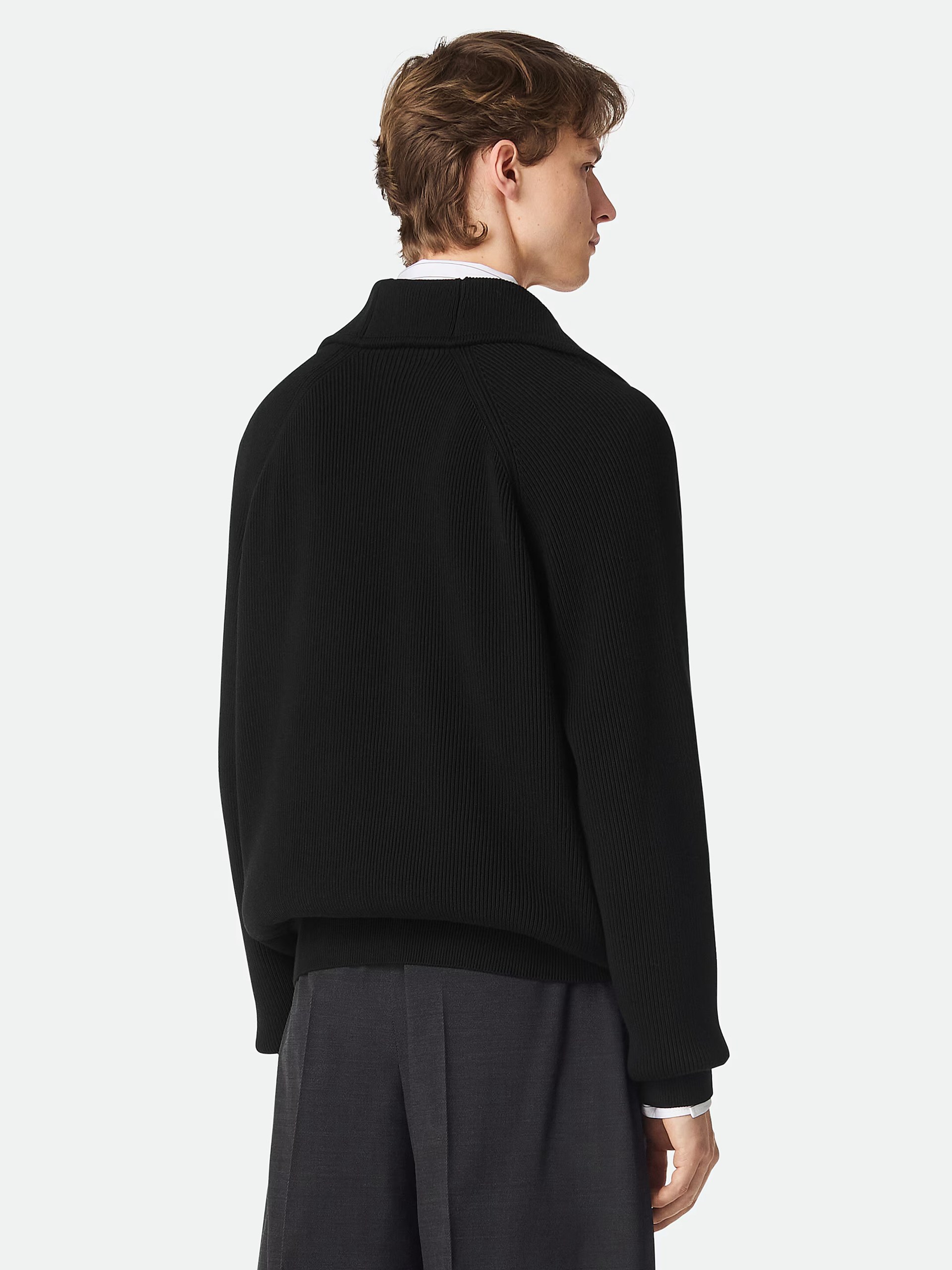 Bottega Veneta men's black cardigan with collar