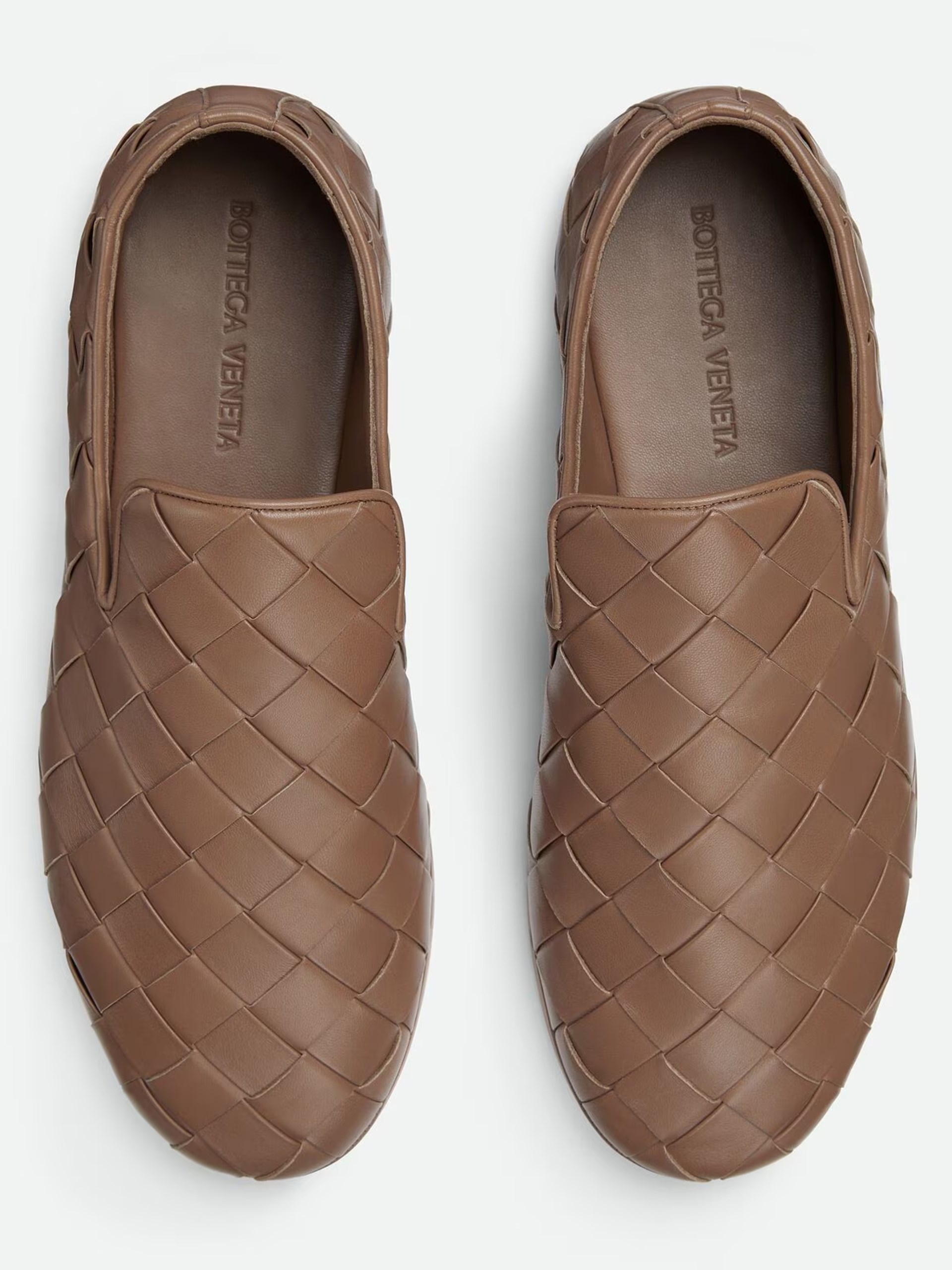 Bottega Veneta men's brown slip-ons in soft Intrecciato leather