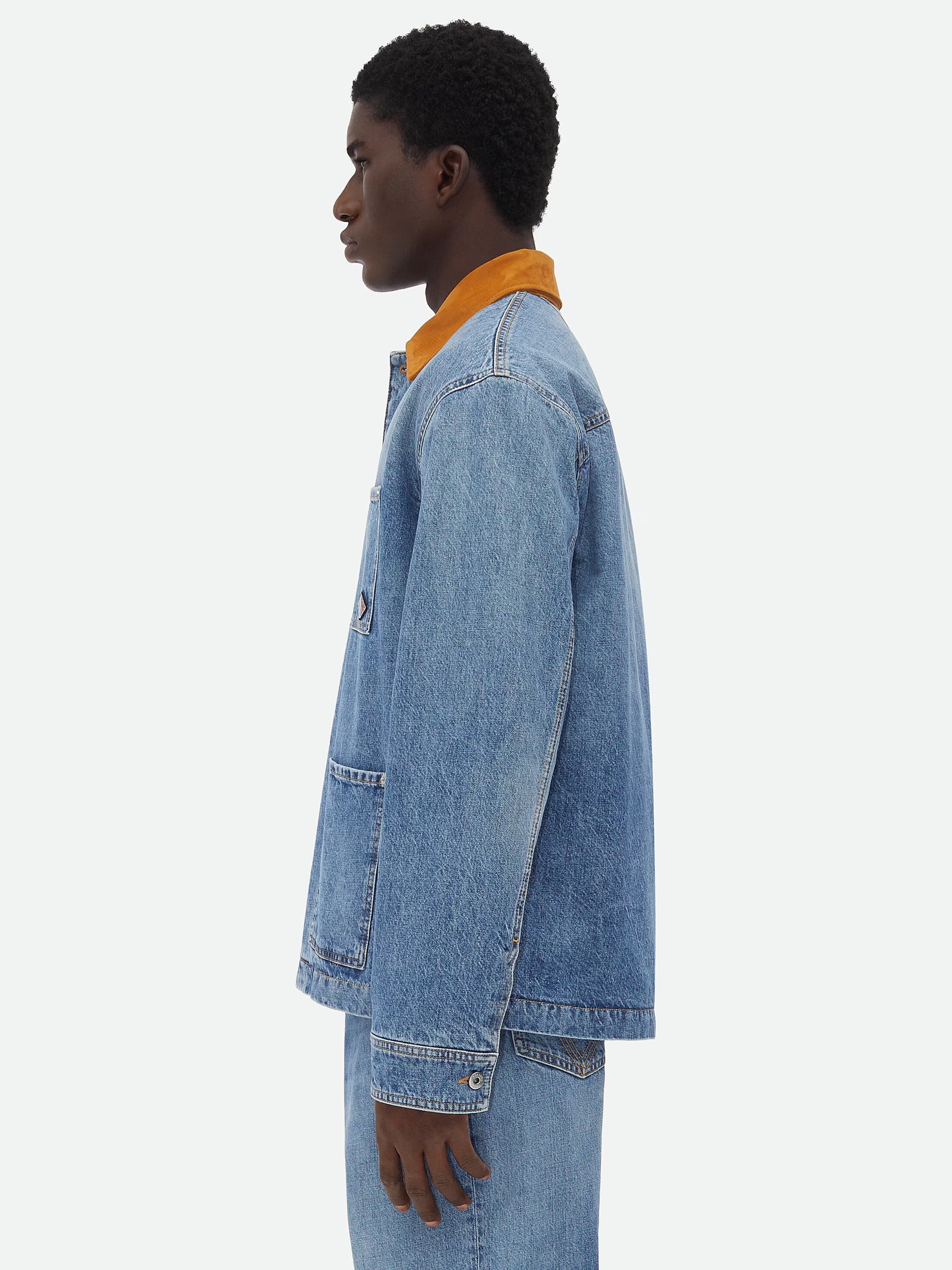 Bottega Veneta men's denim jacket with contrast collar