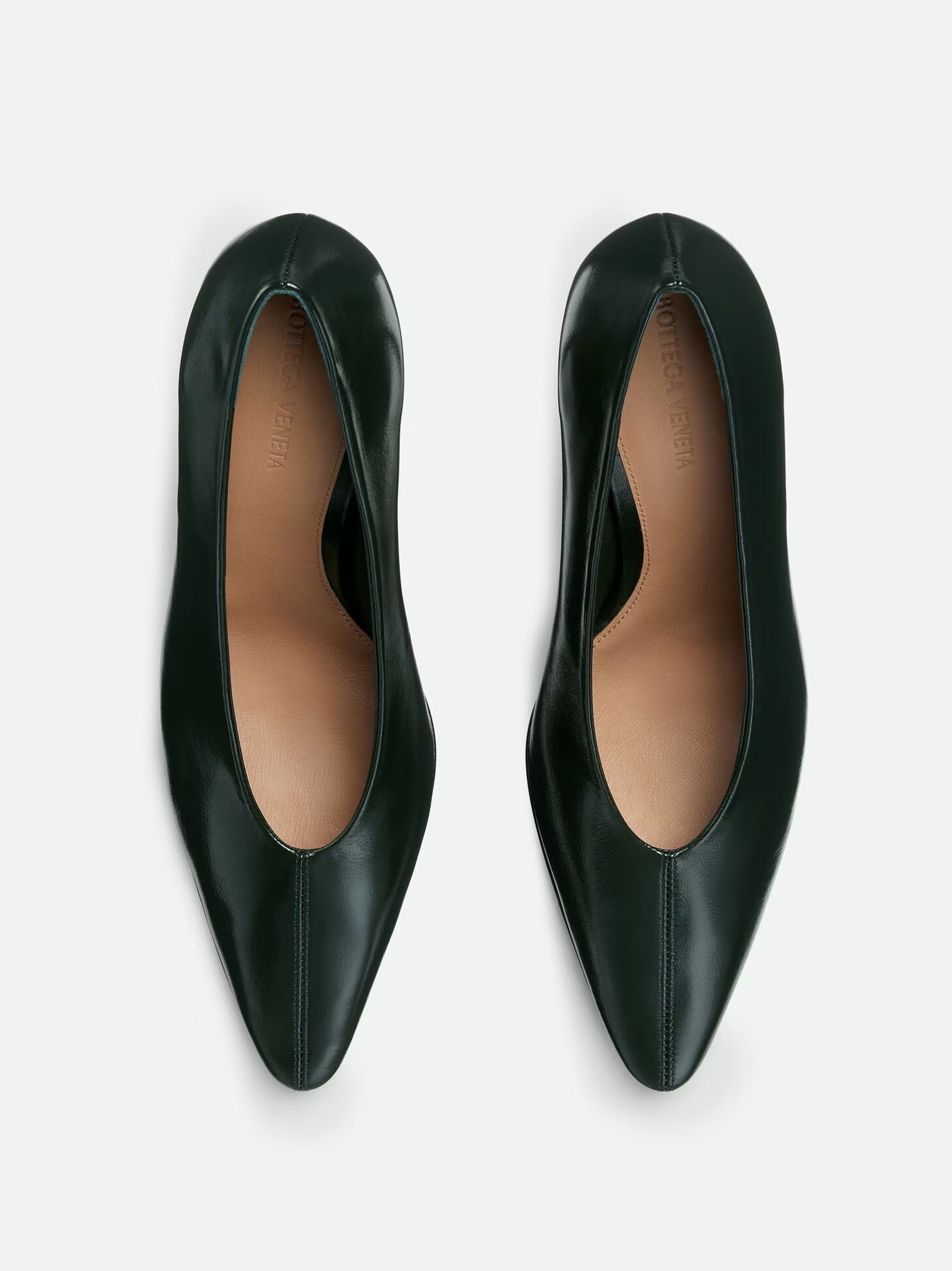 Bottega Veneta Sofia dark green shiny leather pumps