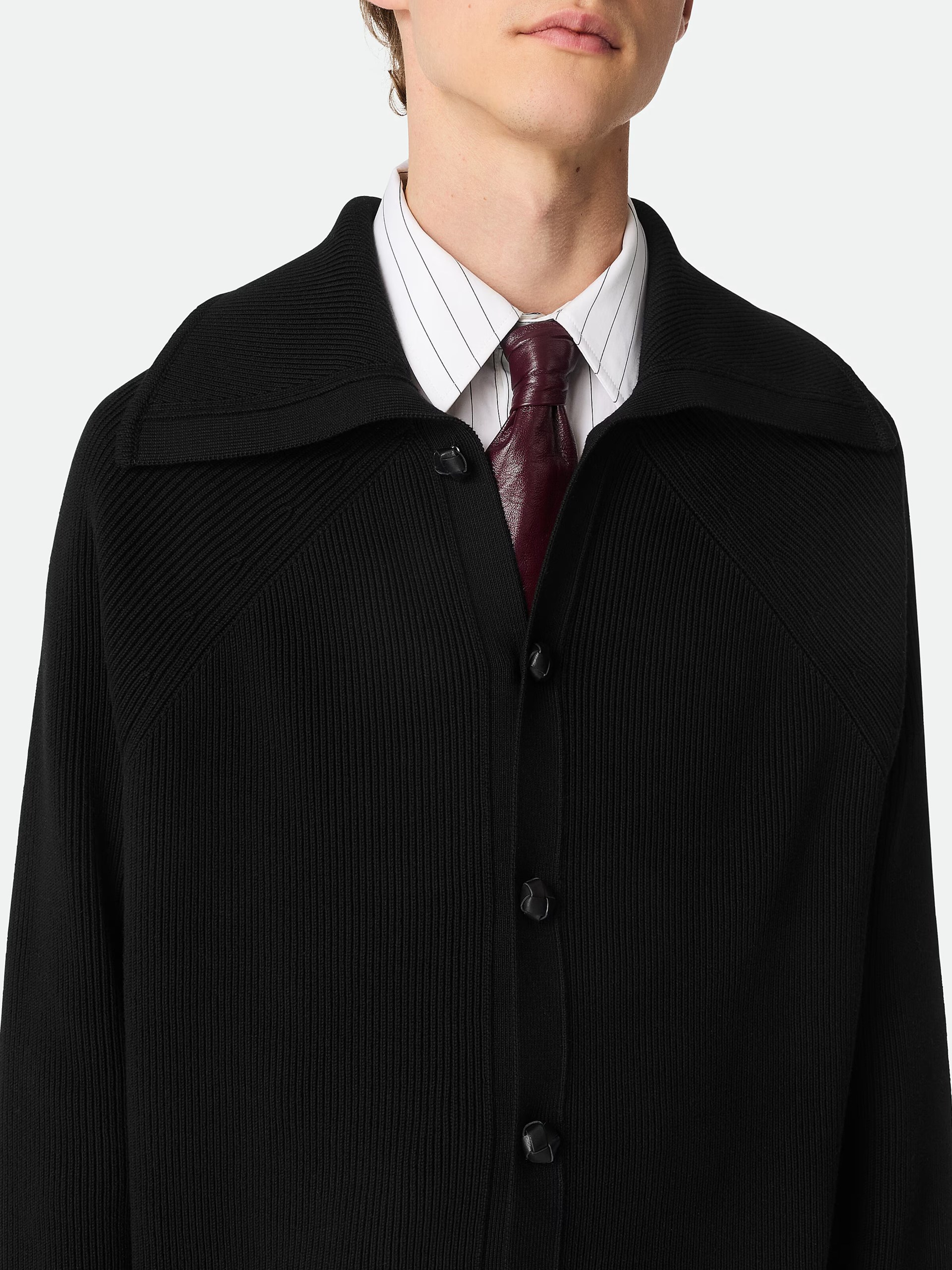 Bottega Veneta men's black cardigan with collar