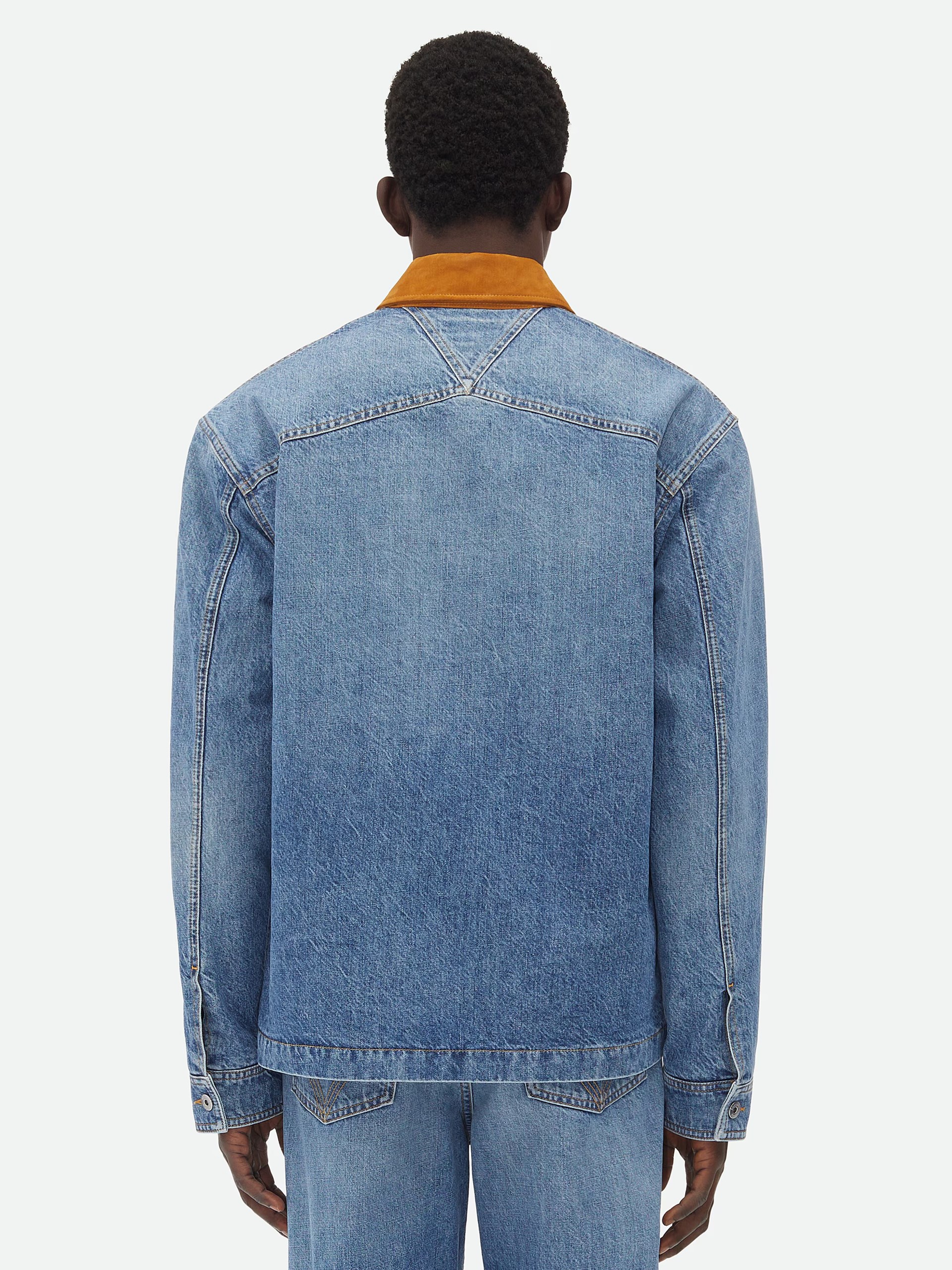 Bottega Veneta men's denim jacket with contrast collar