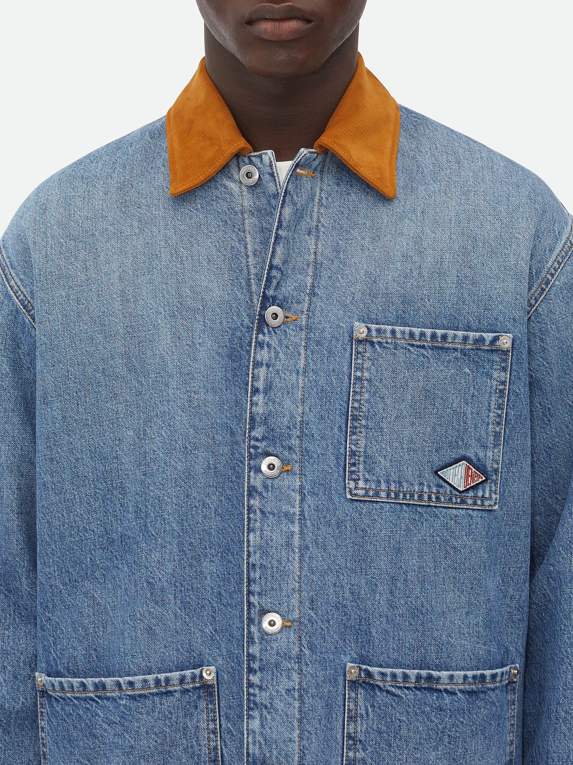 Bottega Veneta men's denim jacket with contrast collar