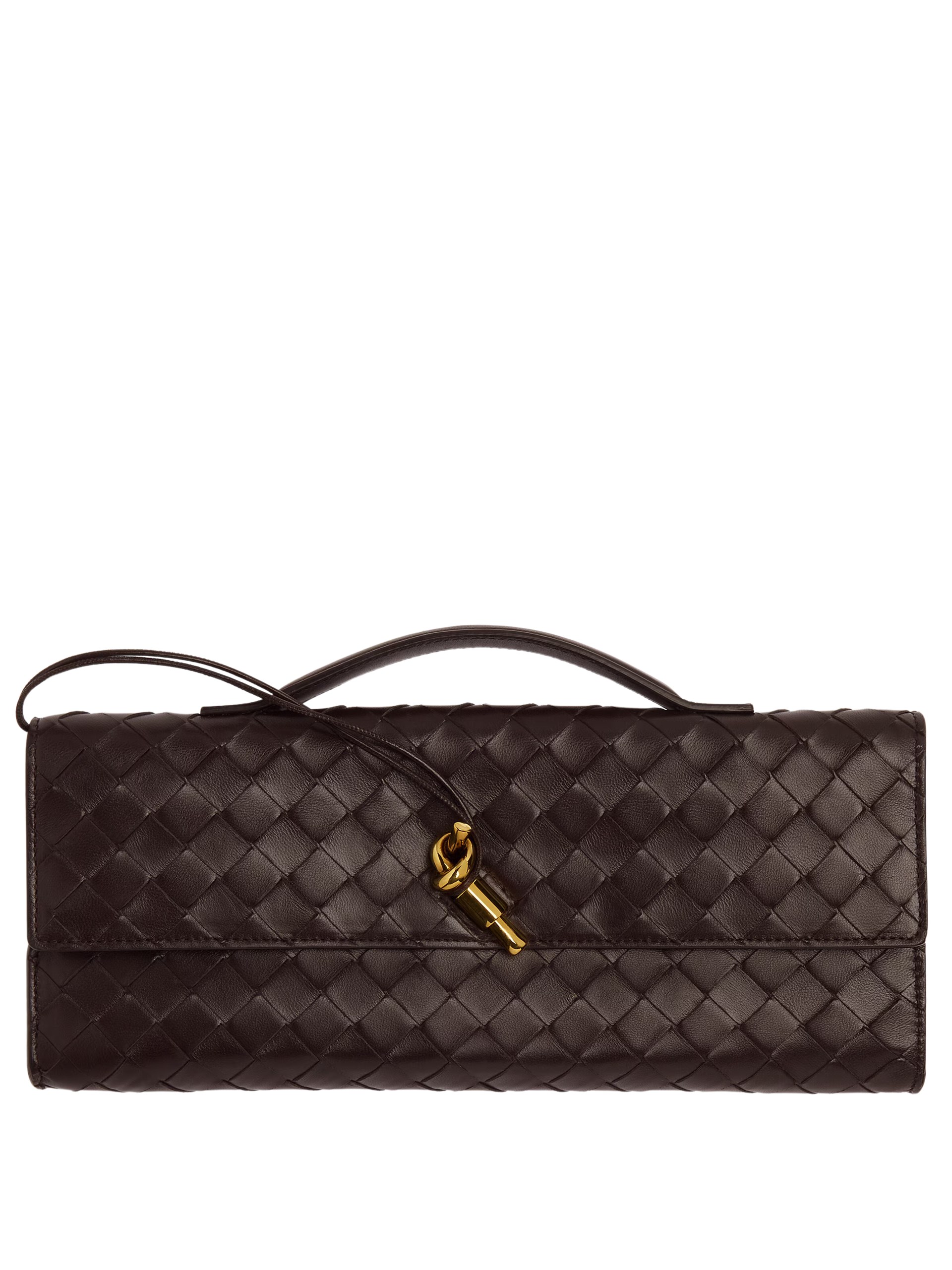 Темно-коричнева сумка-клатч Bottega Veneta з м'якої шкіри Intrecciato