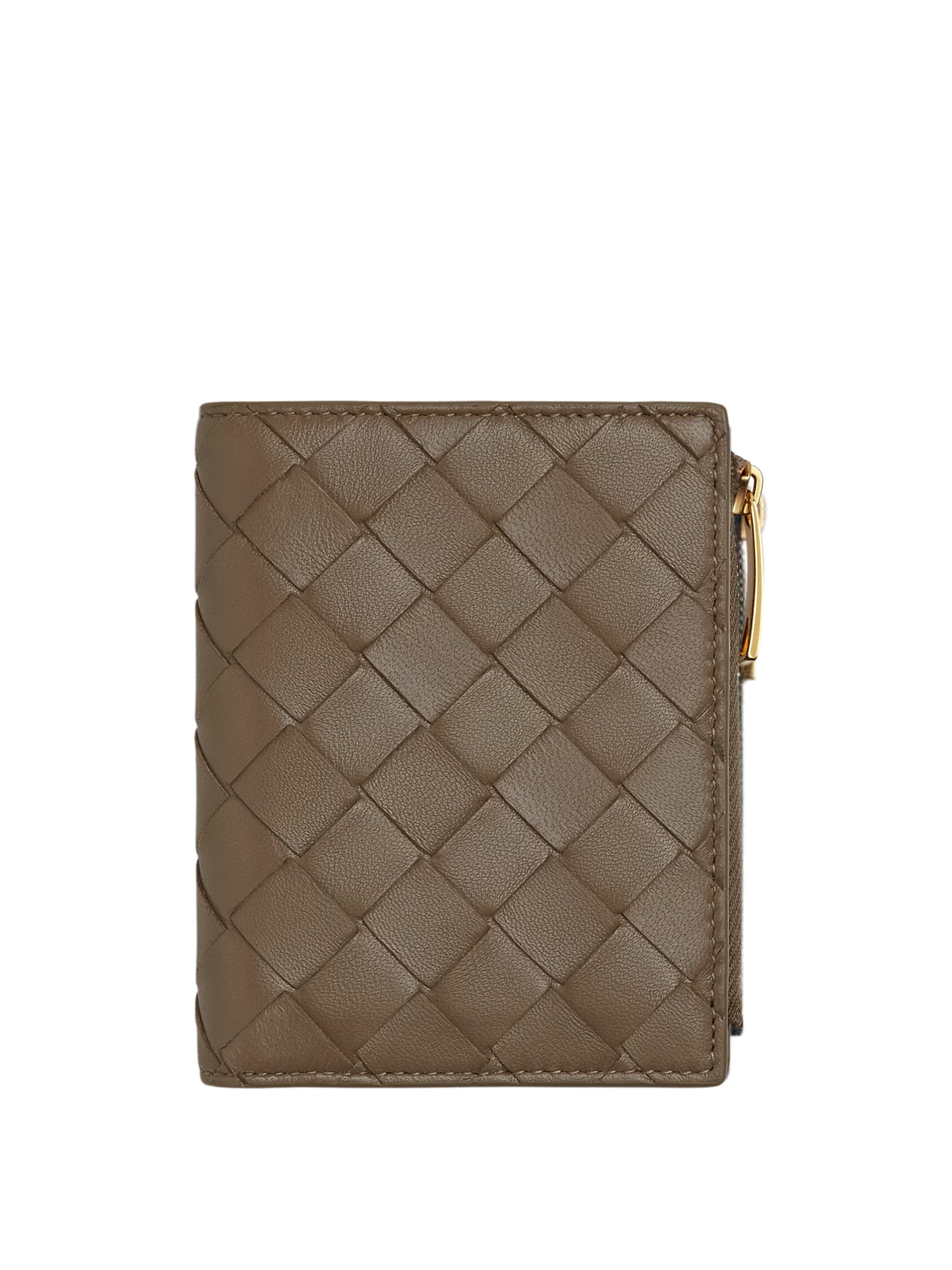 Bottega Veneta Intrecciato Bi-Fold Zip Wallet in Brown