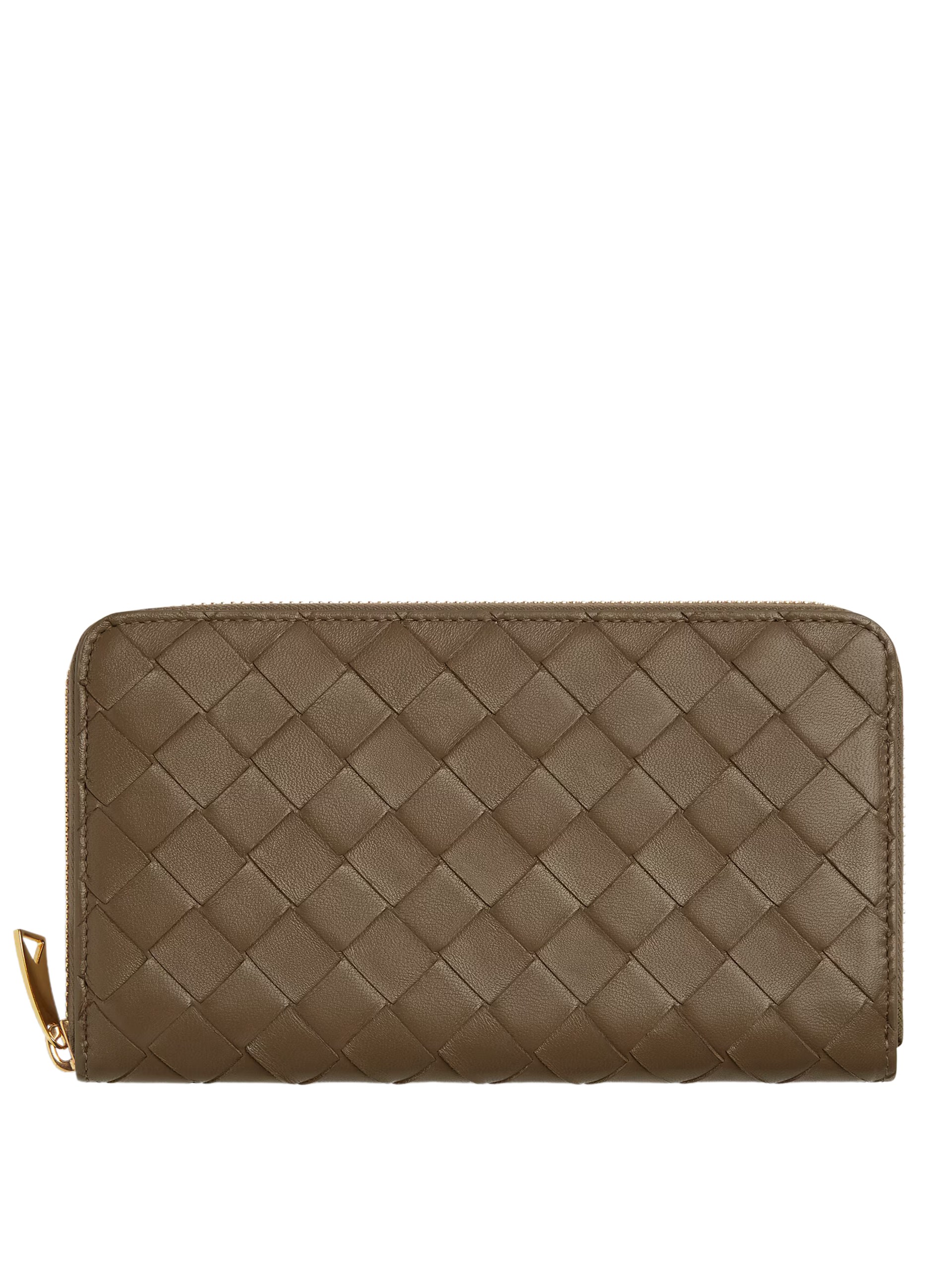 Коричневий шкіряний гаманець Bottega Veneta Intrecciato на блискавці