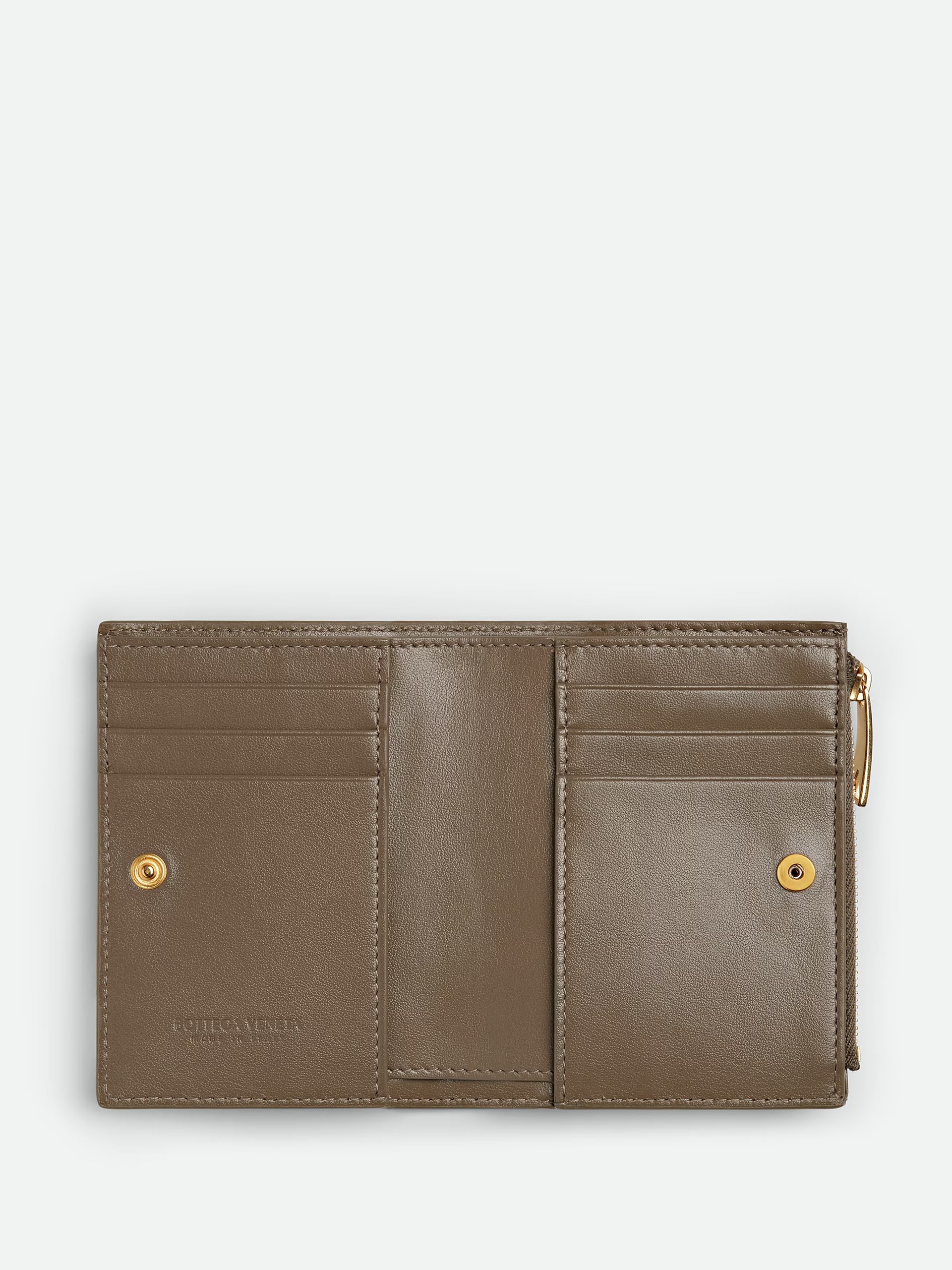 Bottega Veneta Intrecciato Bi-Fold Zip Wallet in Brown