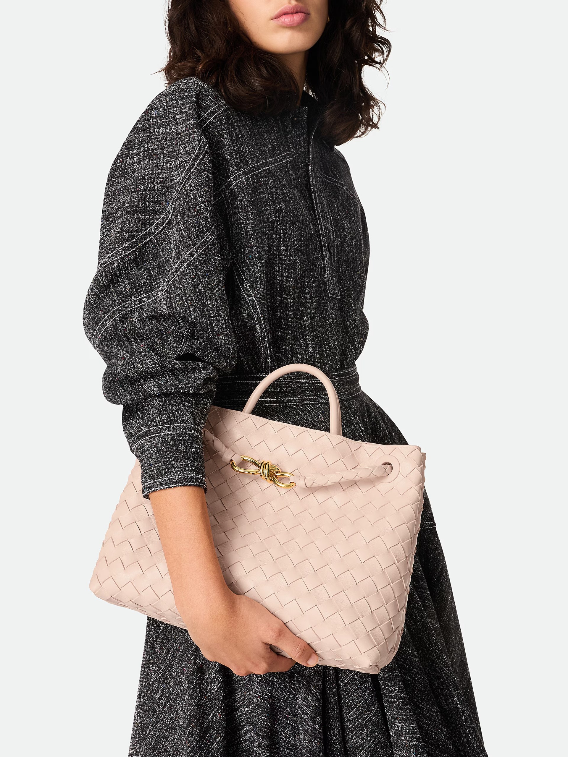 Bottega Veneta Andiamo Medium soft pink bag in soft Intrecciato leather