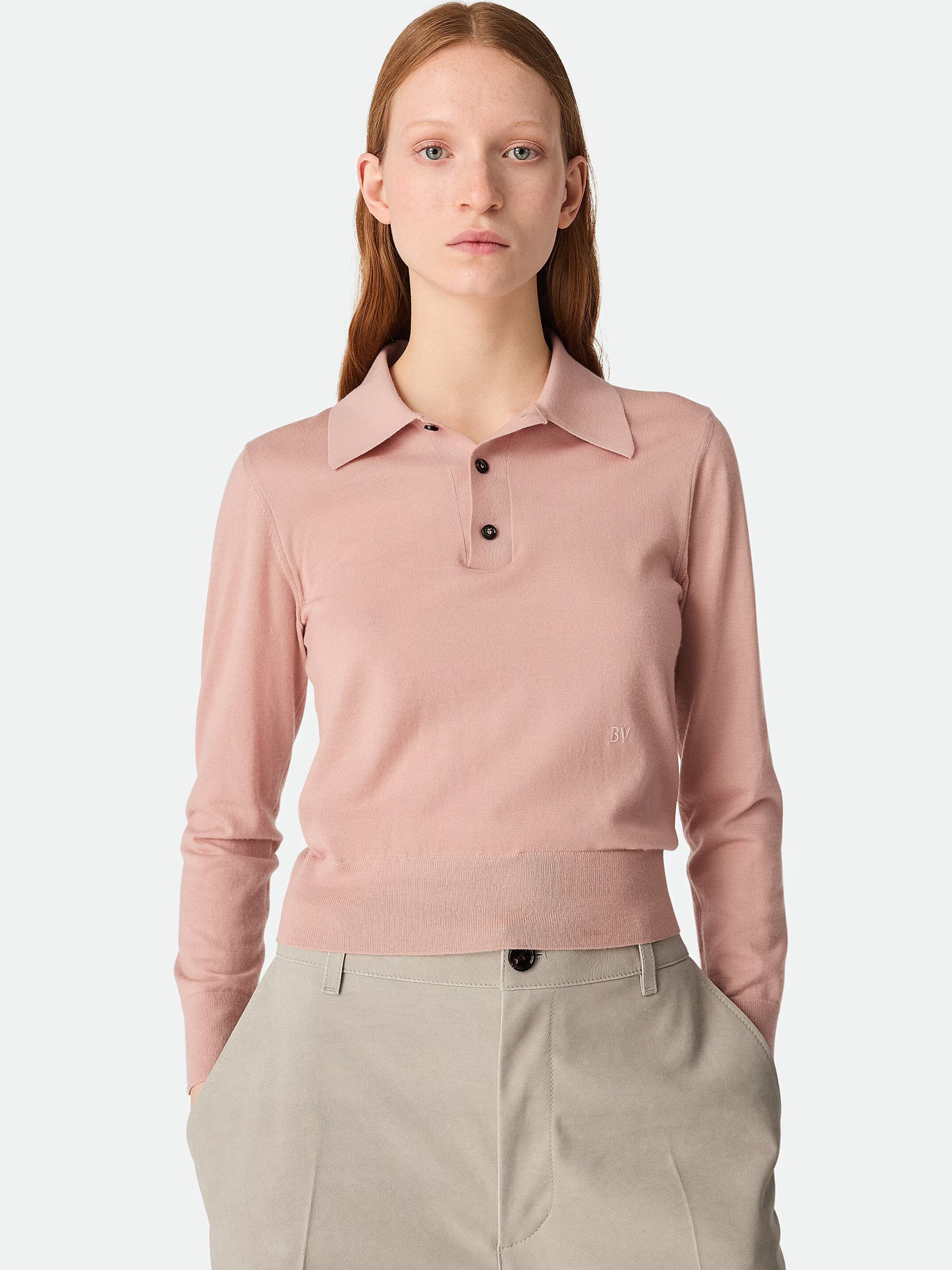 Bottega Veneta soft pink cashmere polo