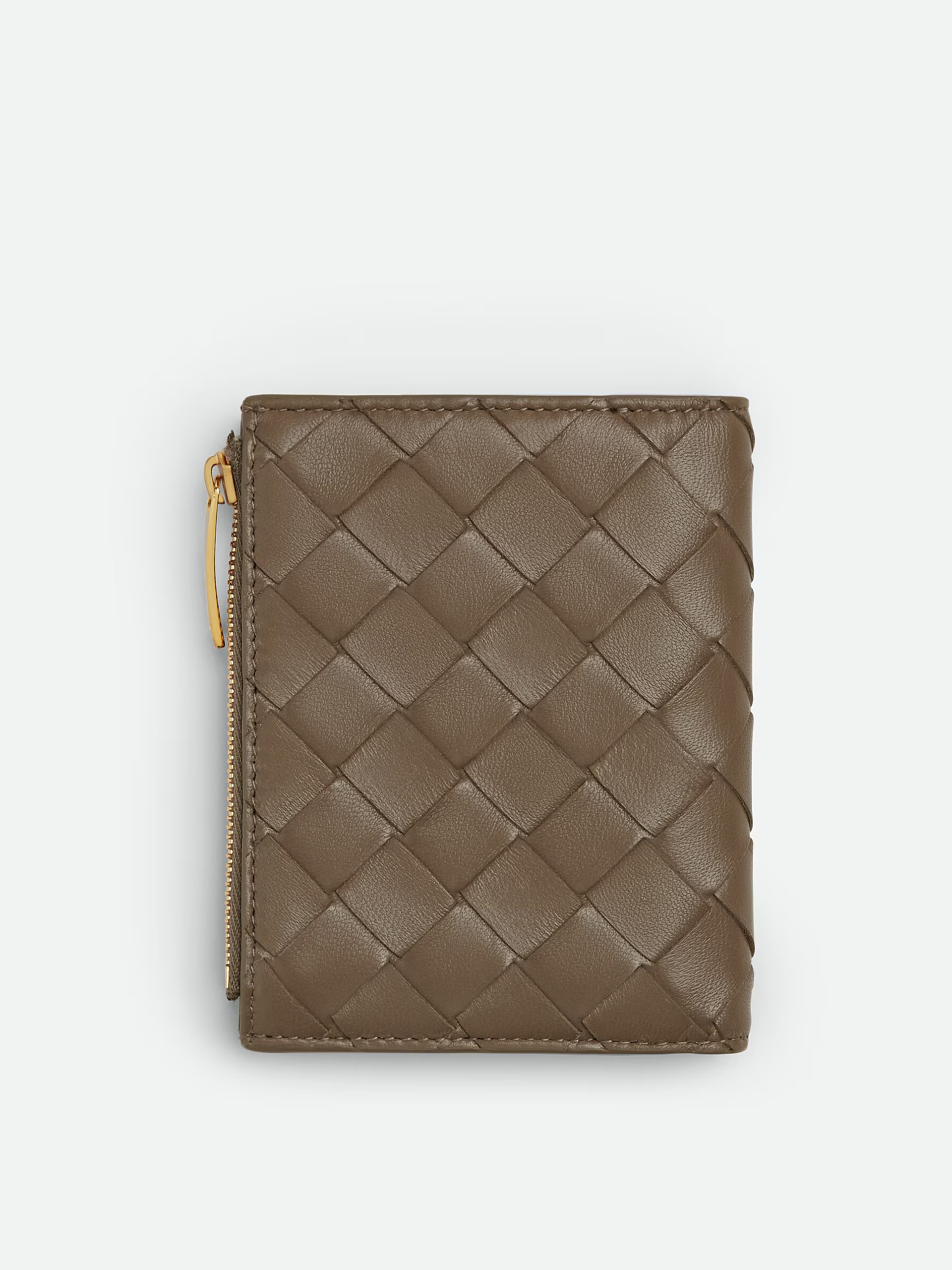 Коричневий гаманець Bottega Veneta Intrecciato Bi-Fold на блискавці